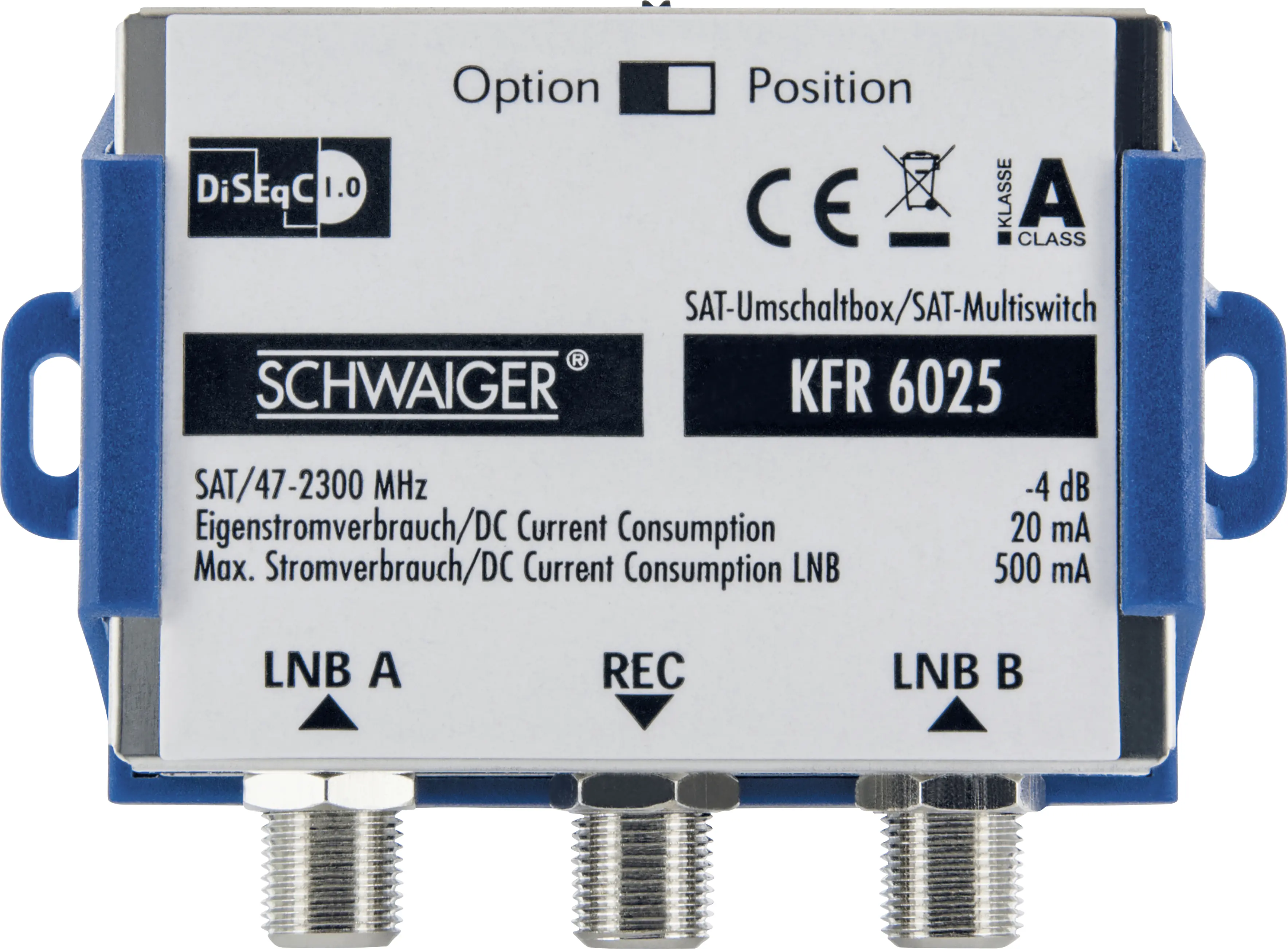 Schwaiger SAT-Umschaltbox 2in1 KFR6025 531 DisEqC Schalter zur Bündelung von 2 Single LNB's auf eine
