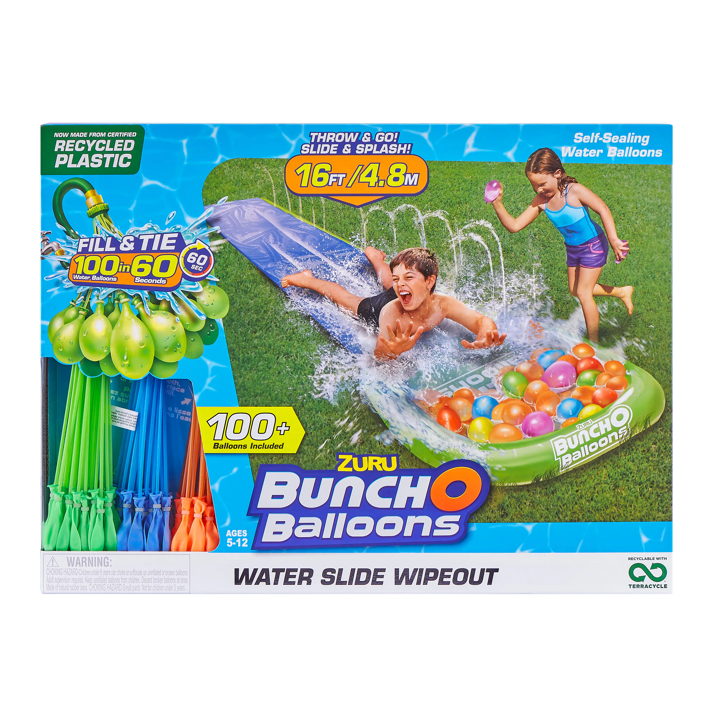 4894680012257 Zuru Bunch O Balloons Wasserrutsche Wipeout und 100 Wasserballons