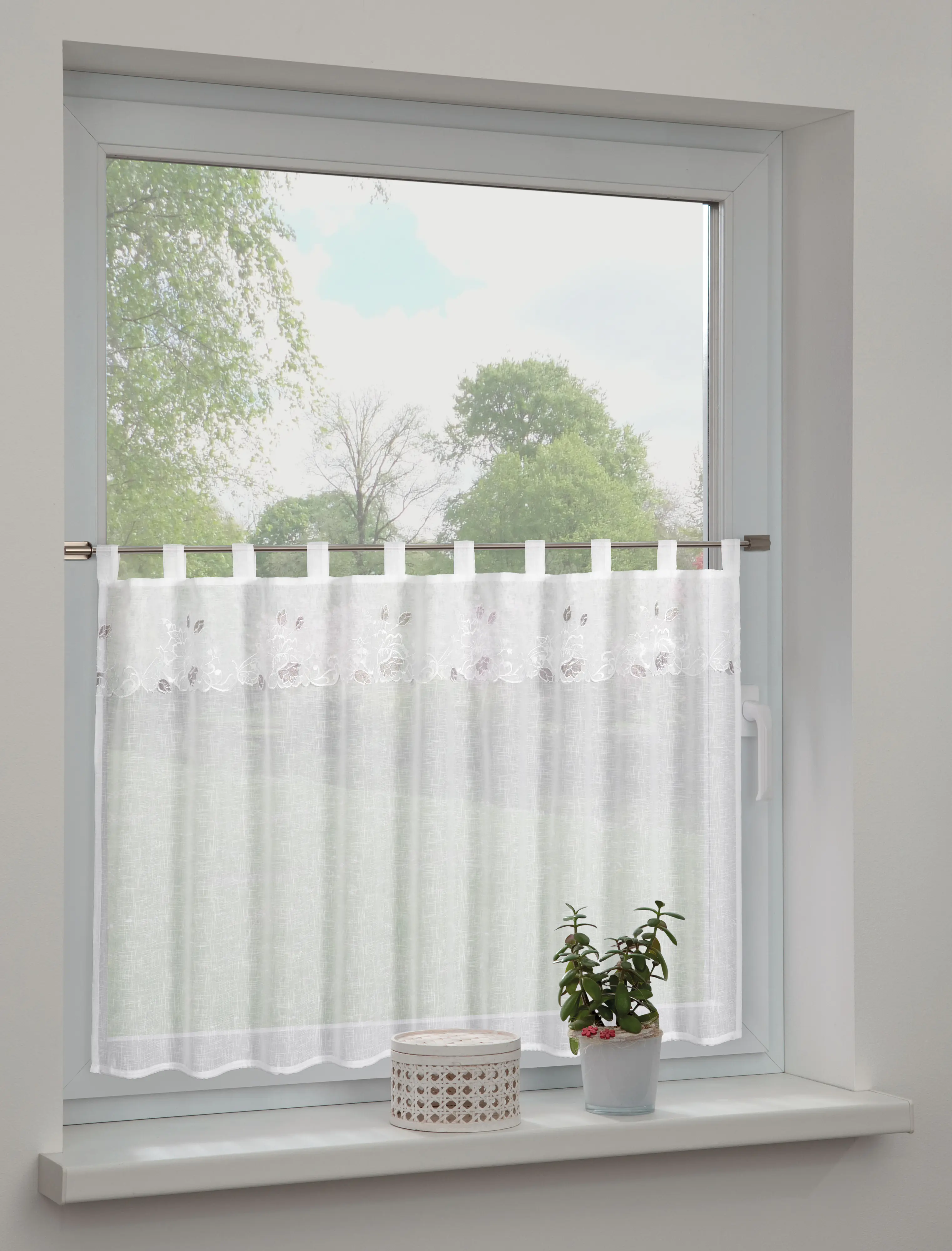 Sehlbach Schlaufenpanneau Floral weiß 135 x 75 cm