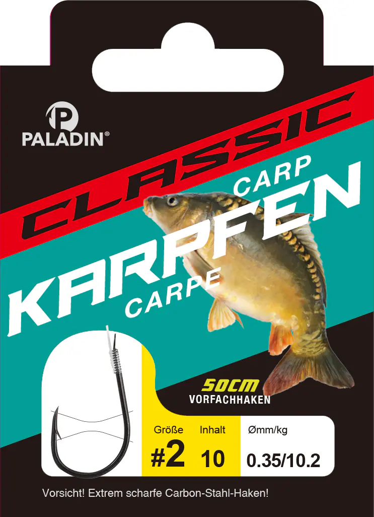 Paladin Karpfenhaken gebunden Größe 8 50 cm 10 Stück schwarz