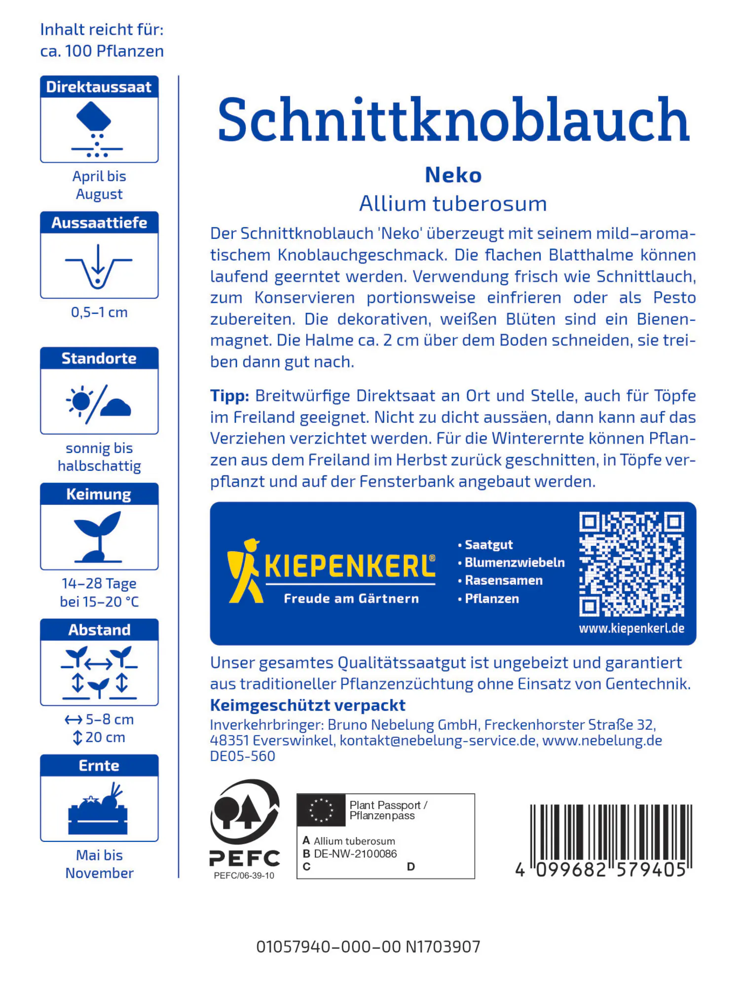 Kiepenkerl Saatgut Schnittknoblauch Neko für ca. 100 Pflanzen