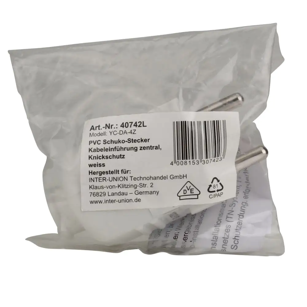 Schutzkontakt-Stecker mit Knickschutz, weiß