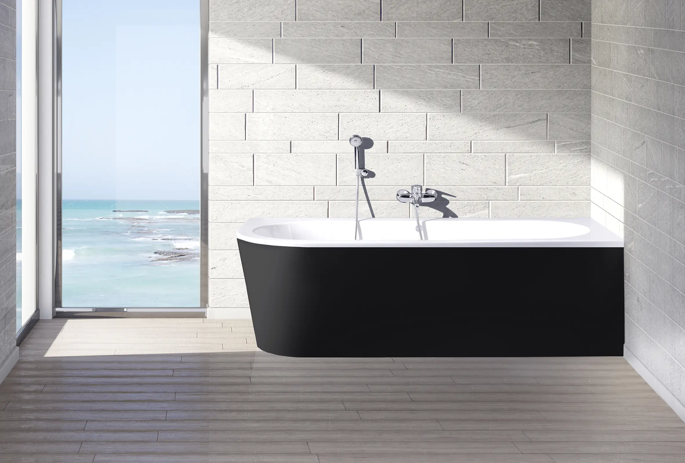 Ottofond Badewanne Modena Corner Schwarz-Weiß links 178 x 78 x 44 cm