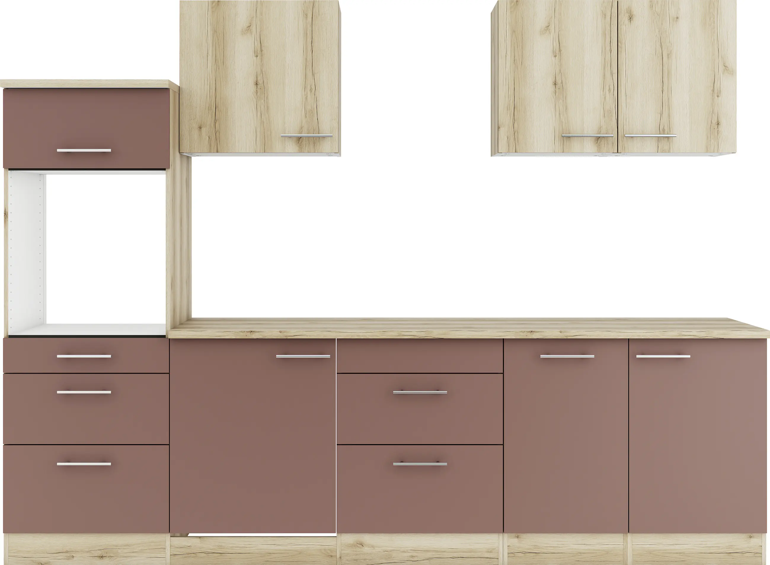 Optifit Küchenzeile Livorno 290/Bari 407 ohne Geräte wildeiche/rostrot 270 cm