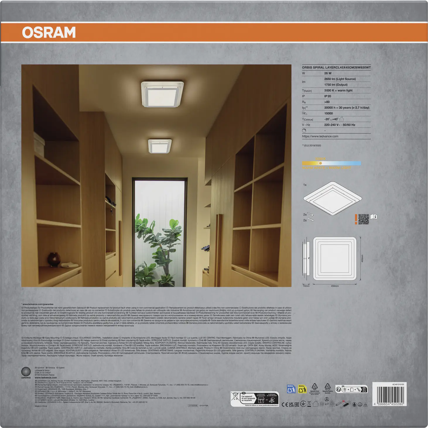 Osram LED Deckenleuchte Orbis Spiral Layer weiß 45 x 45 cm 26 W