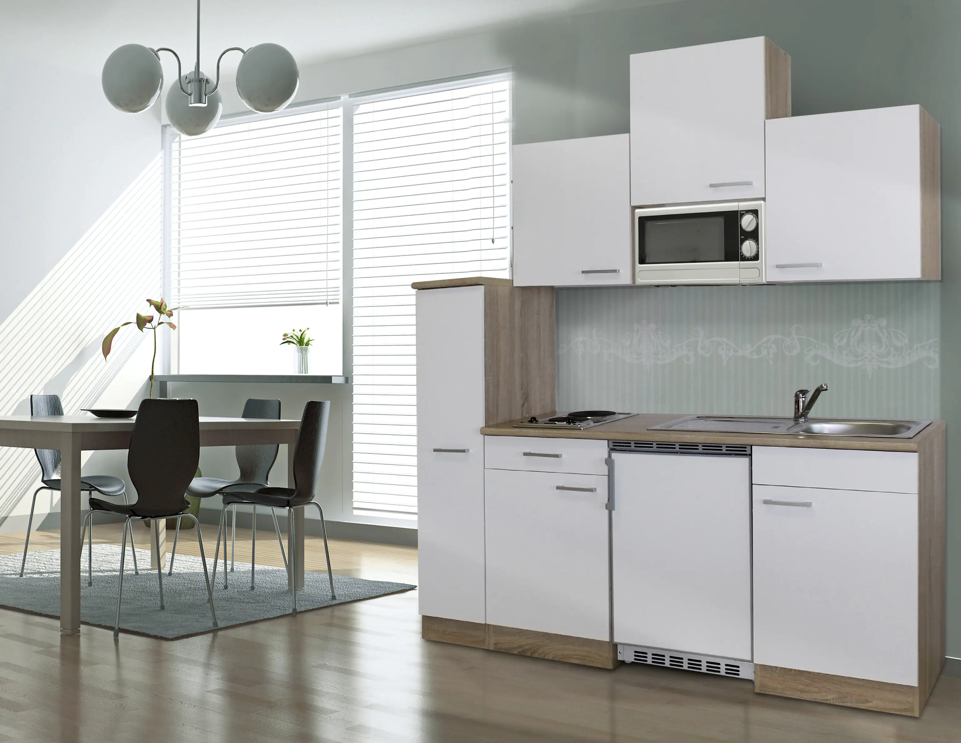 Respekta Economy Küchenblock 180 cm weiß, Eiche Sonoma, KB180ESWMIC