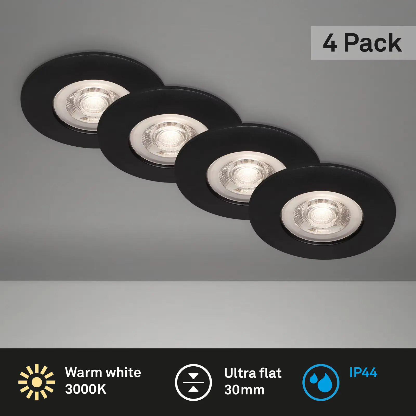 Briloner LED-Einbauleuchten Kulana 4er Set Mini 4,9W 480lm schwarz-matt Briloner LED-Einbauleuchten Kulana 4er Set Mini 4,9W 480lm schwarz-matt