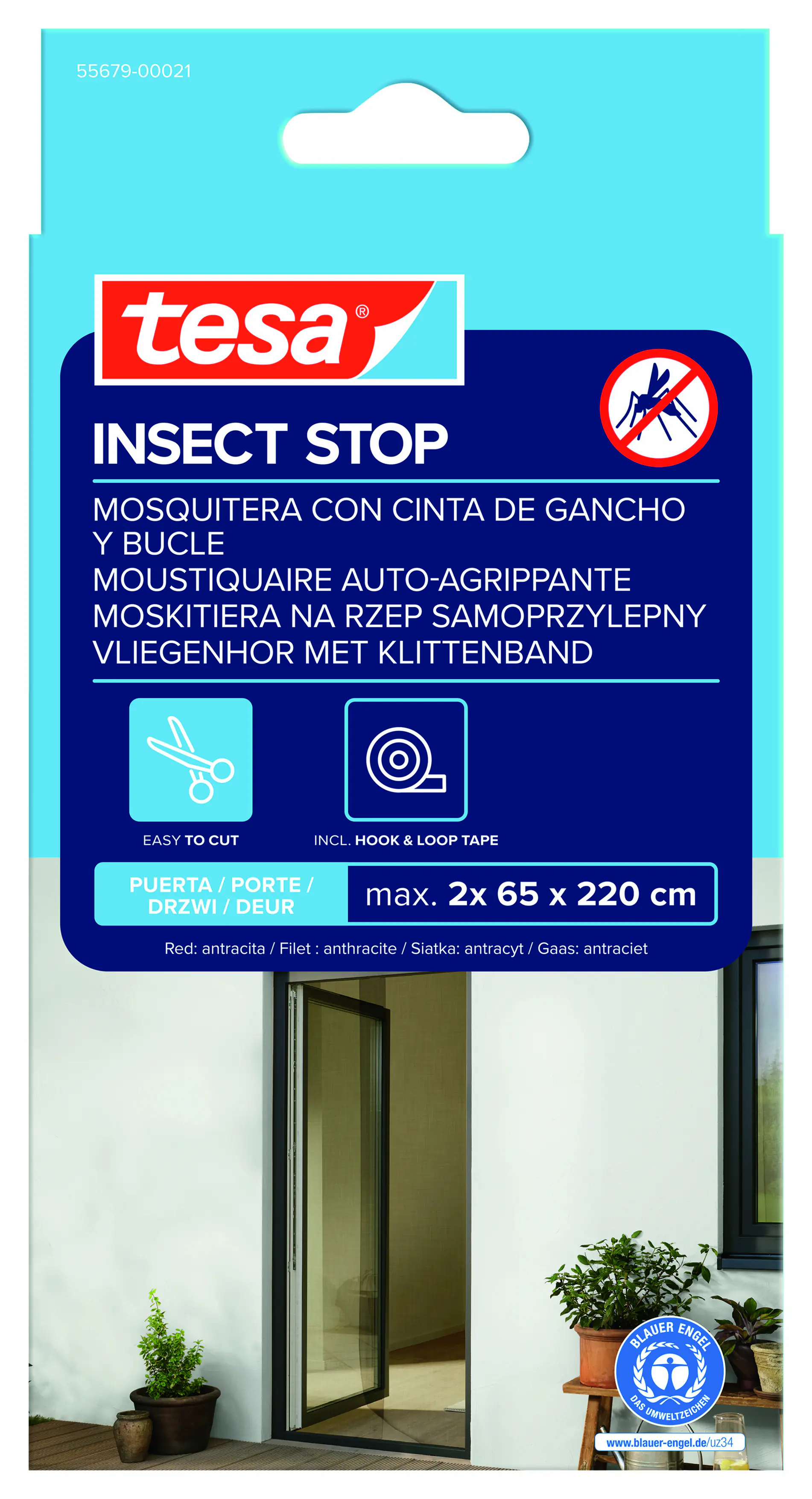 tesa Fliegengitter Tür 65 x 220 cm anthrazit kürzbar 2 Stück