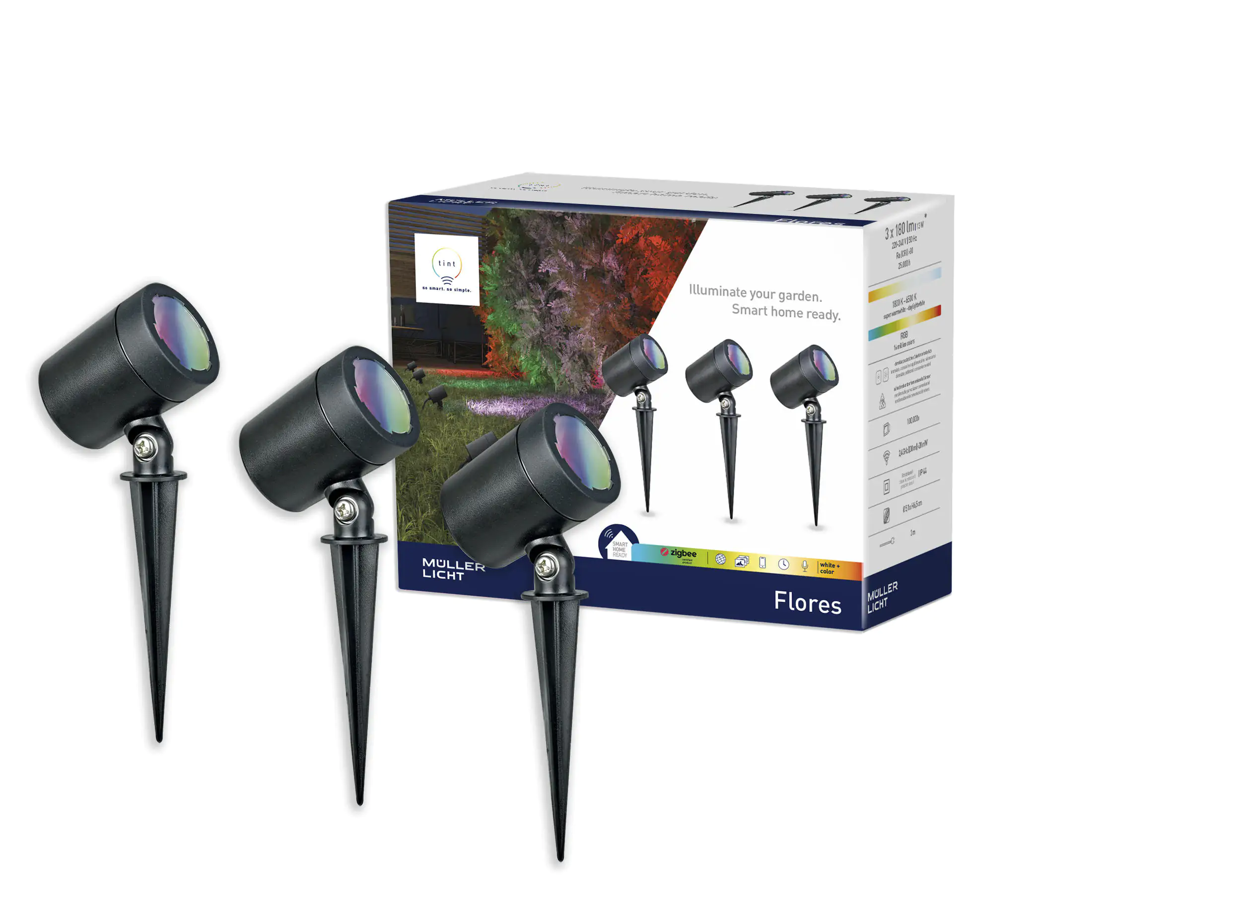 4018412672872_2 Müller Licht tint 3er Set LED Gartenspot Flores Gen2 19,5 x 6,5 cm RGBW