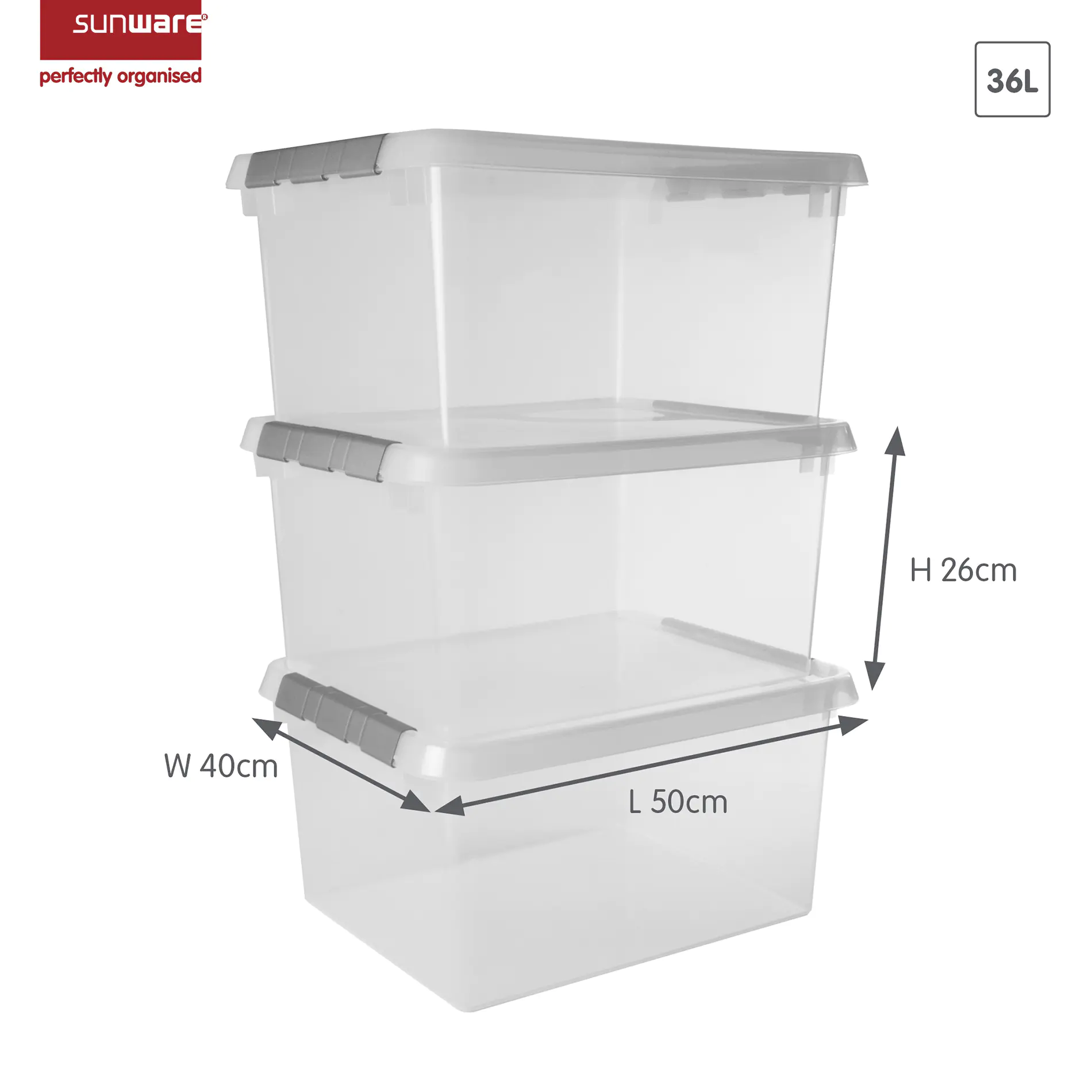 Sunware Comfort line Aufbewahrungsbox 3er-Set für 36L transparent metallfarbig Sunware Comfort line Aufbewahrungsbox 3er-Set für 36L transparent metallfarbig