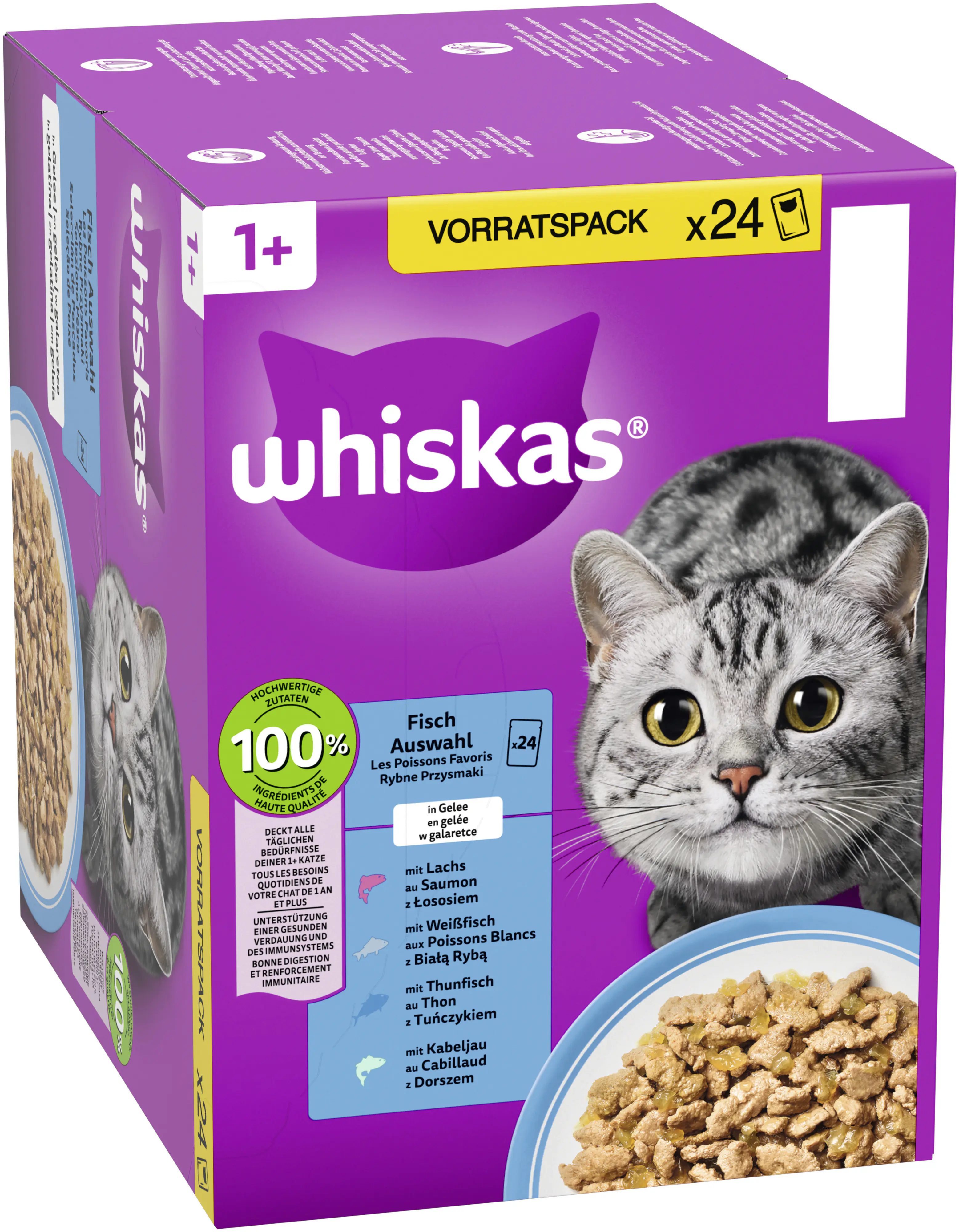 Whiskas Katzennassfutter Adult 24 x 85 g Fischauswahl in Gelee