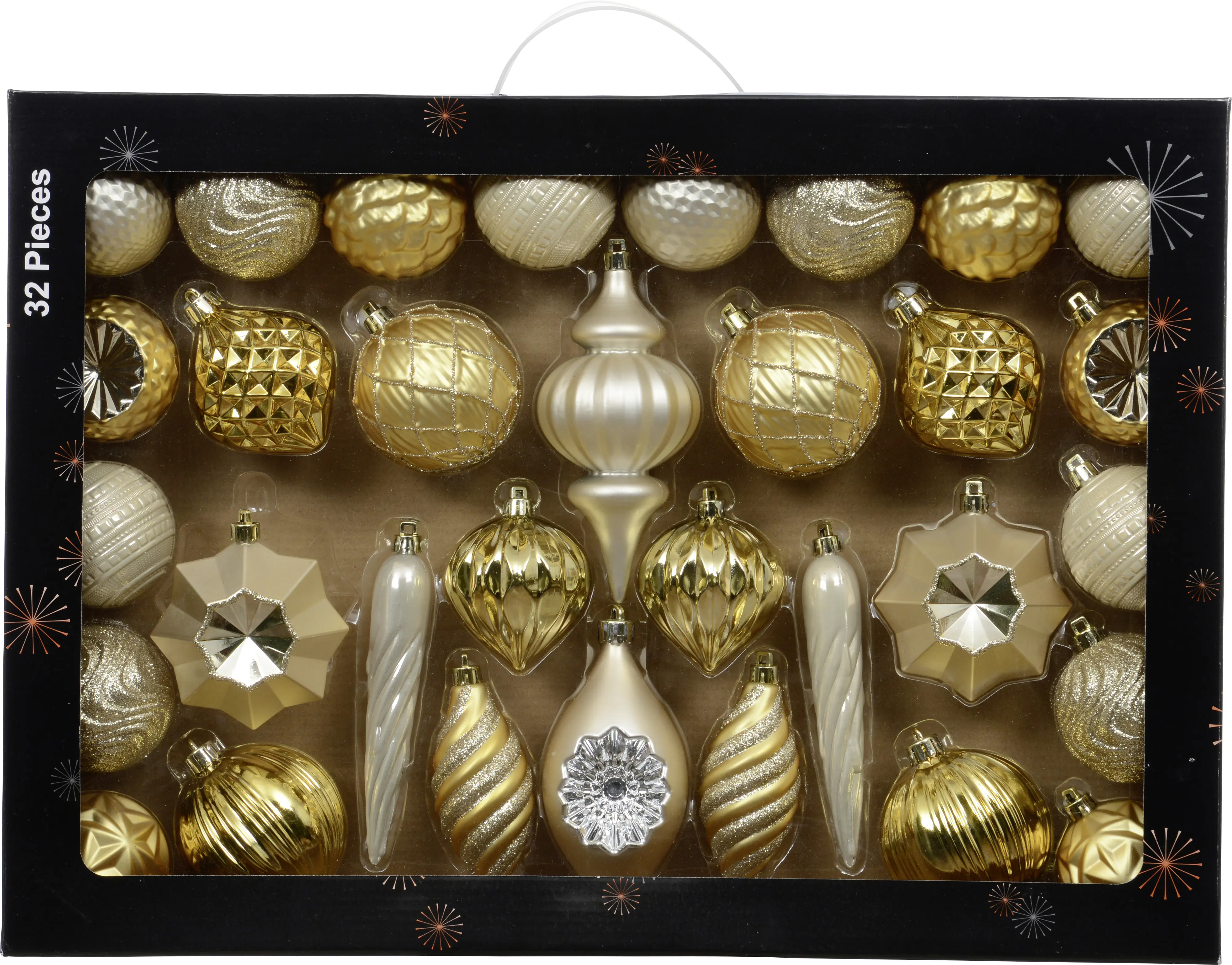 Decoris Weihnachtskugeln-Set aus Kunststoff hellgold 32-teilig