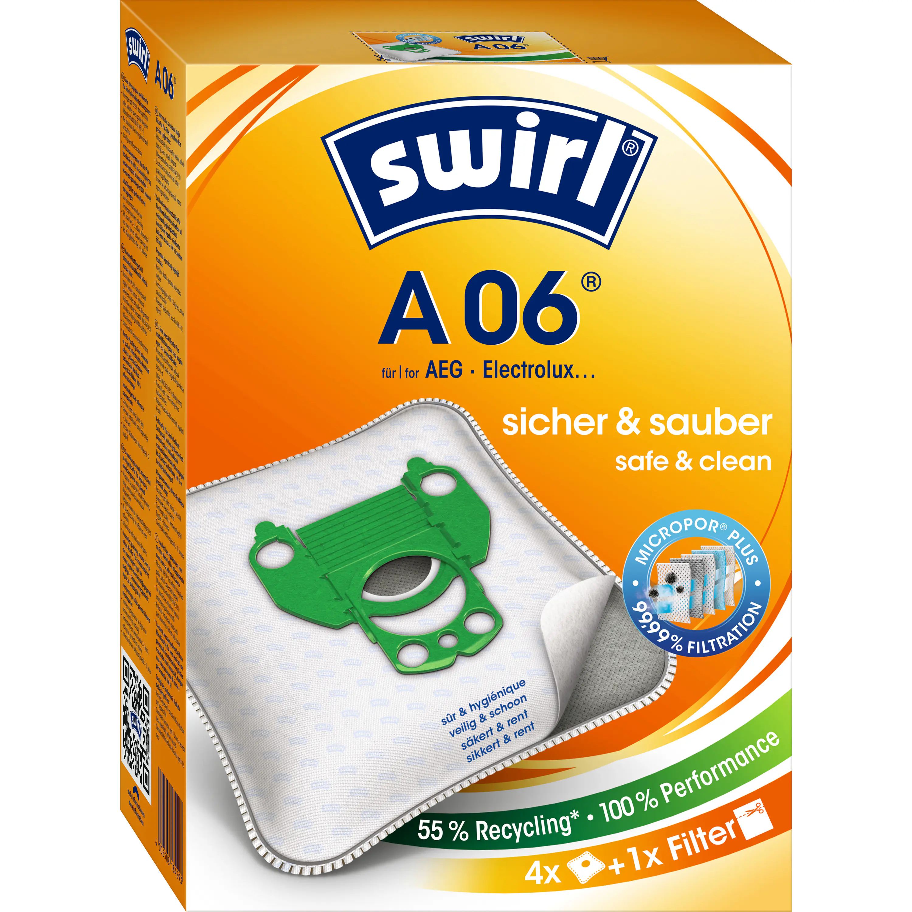 Swirl A 06 EcoPor Staubsaugerbeutel 4 Staubbeutel + 1 Filter