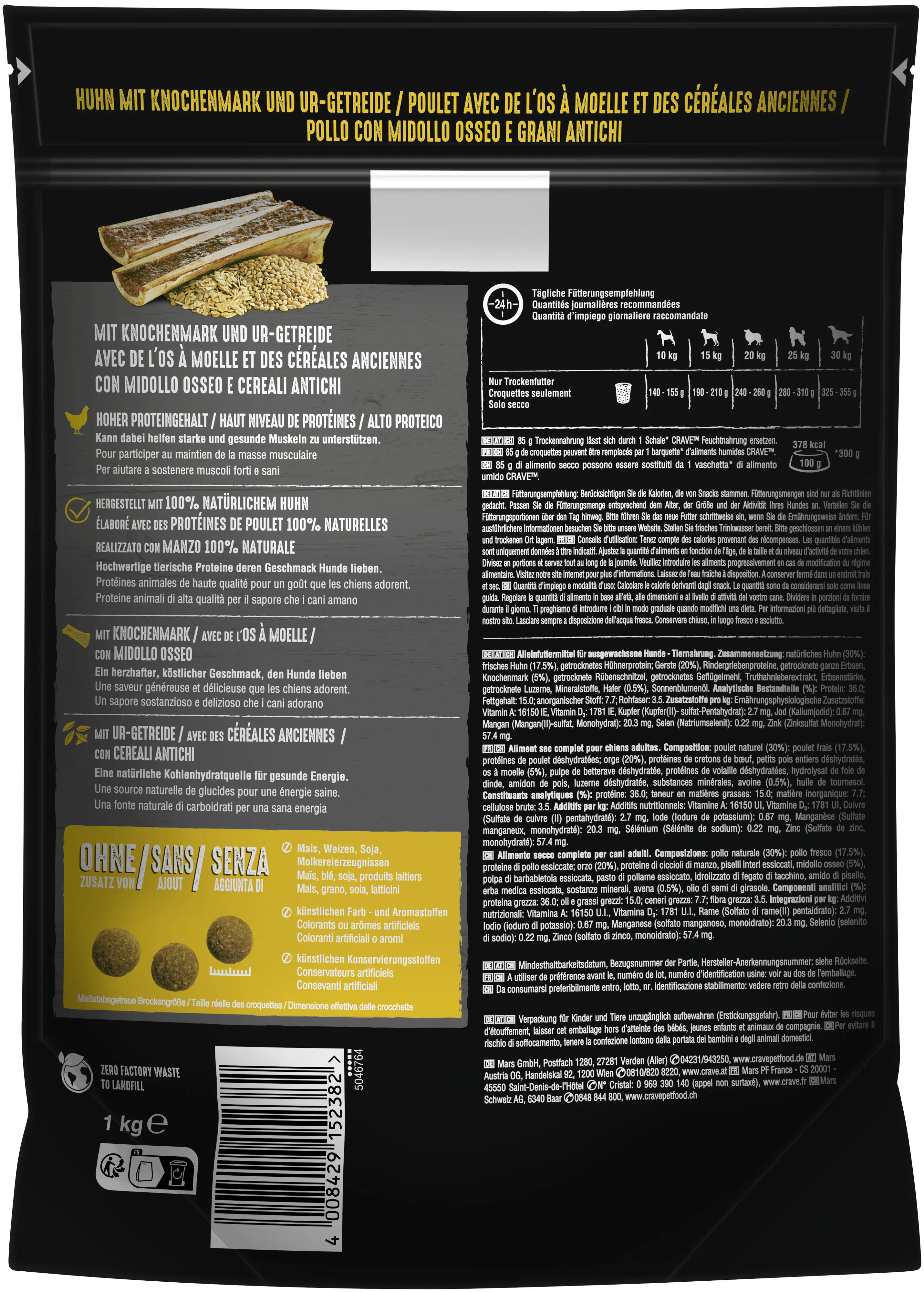 Crave Hundetrockenfutter Adult 1 kg Huhn & Knochenmark  
