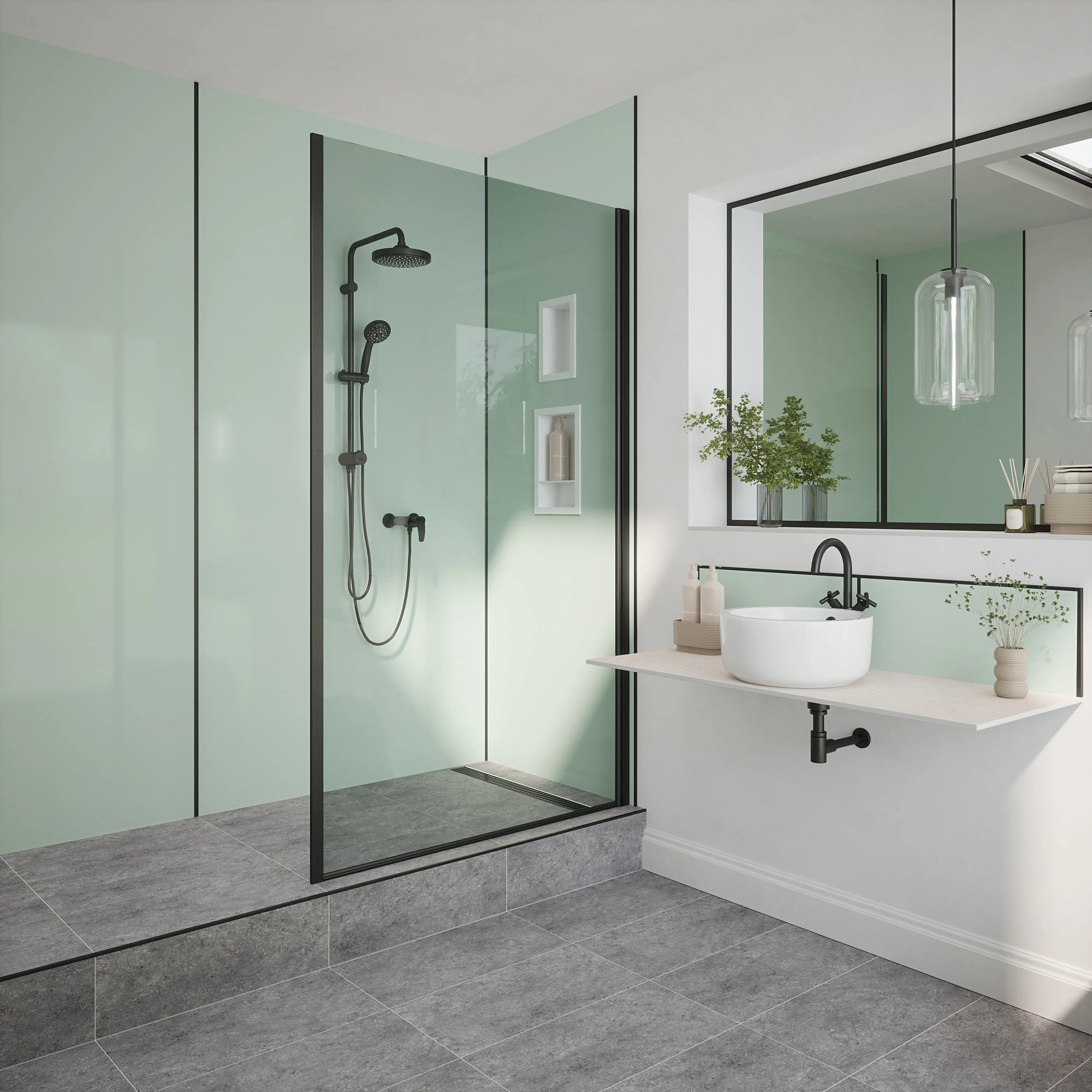Wetwall Alloy Wandpaneel  Terra Grey/Seabreeze Green 60 x 244 cm