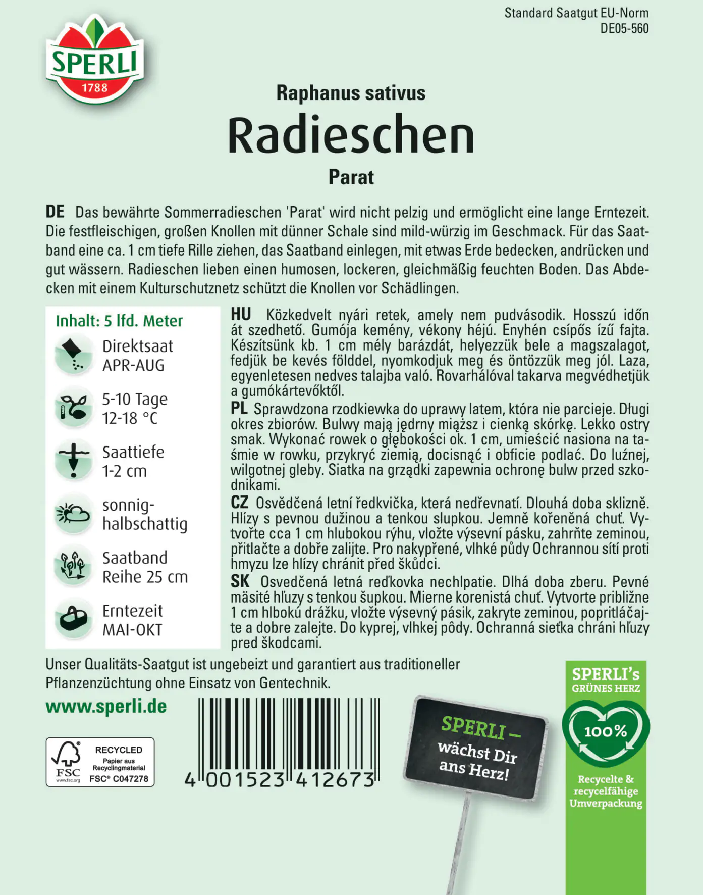 Sperli Radieschen Parat Saatband Sperli Radieschen Parat Saatband