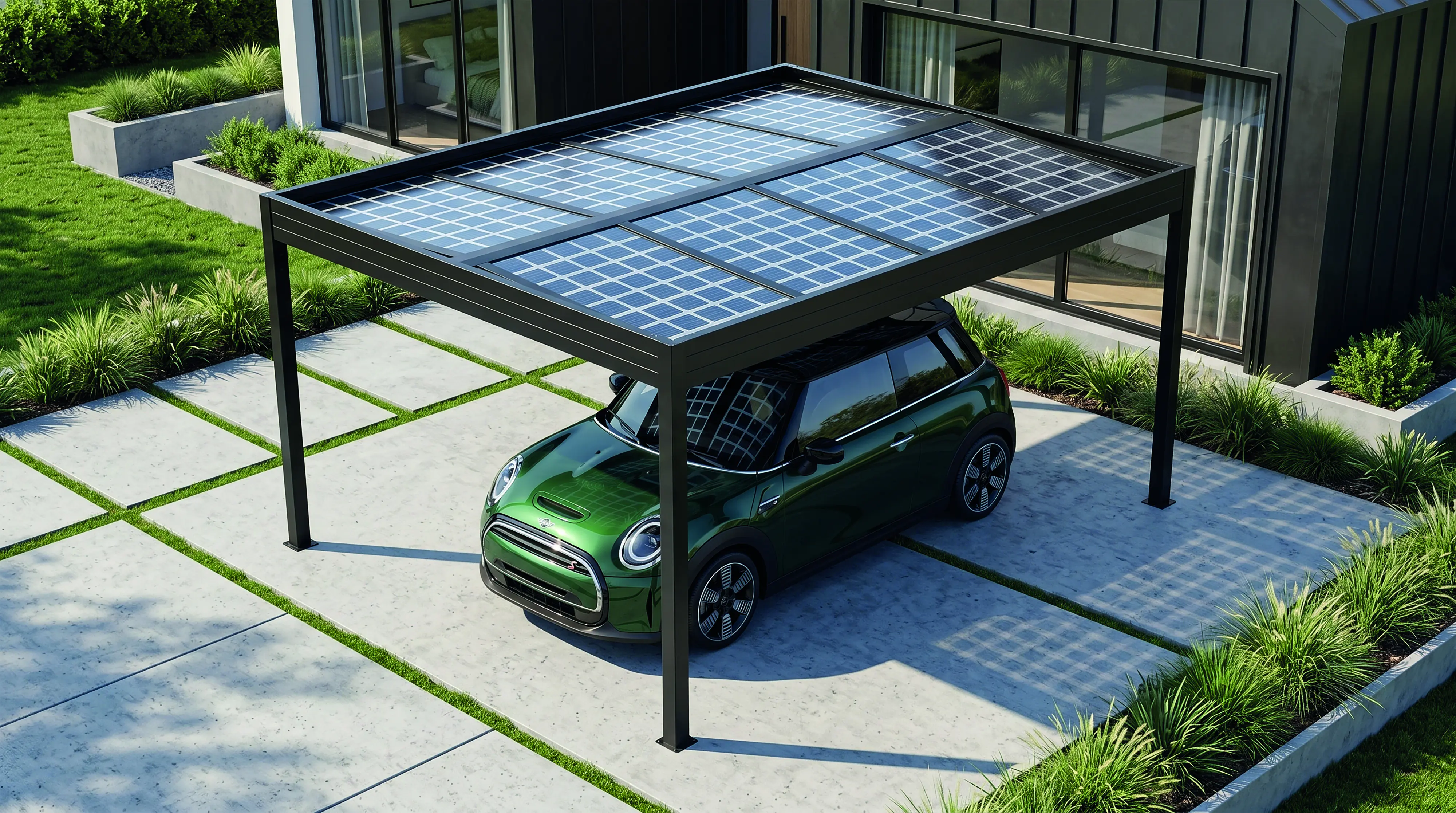 SunElements SunVaro Carport Energy L 362 x 447 cm mit Photovoltaikdach 250 Wp anthrazit-metallic