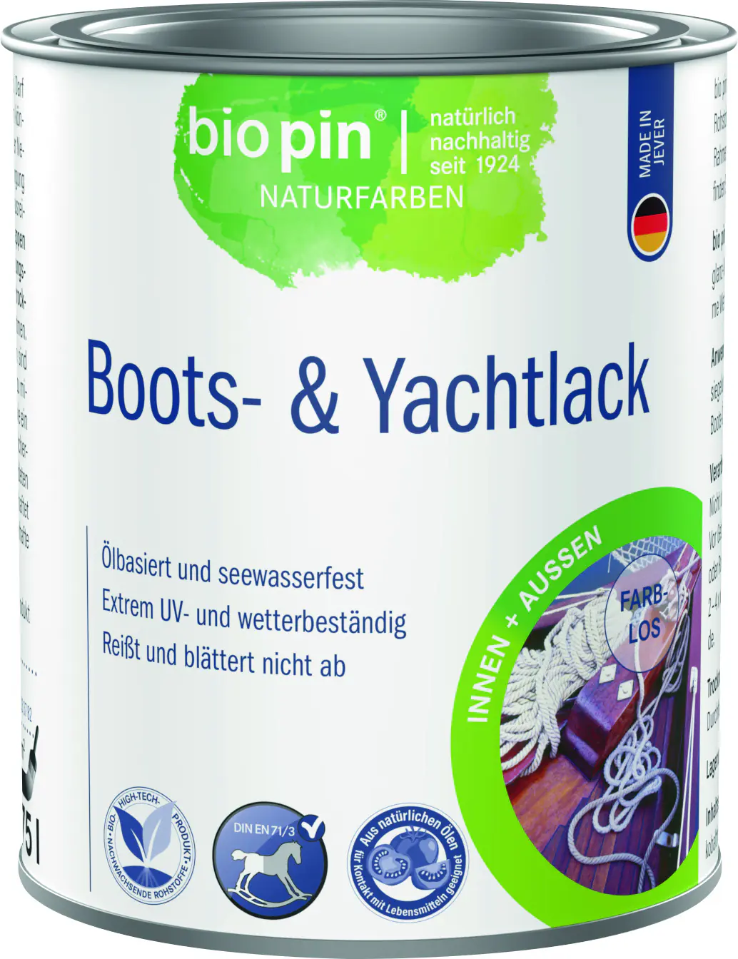 Biopin Naturfarben Bootslack 750 ml farblos glänzend