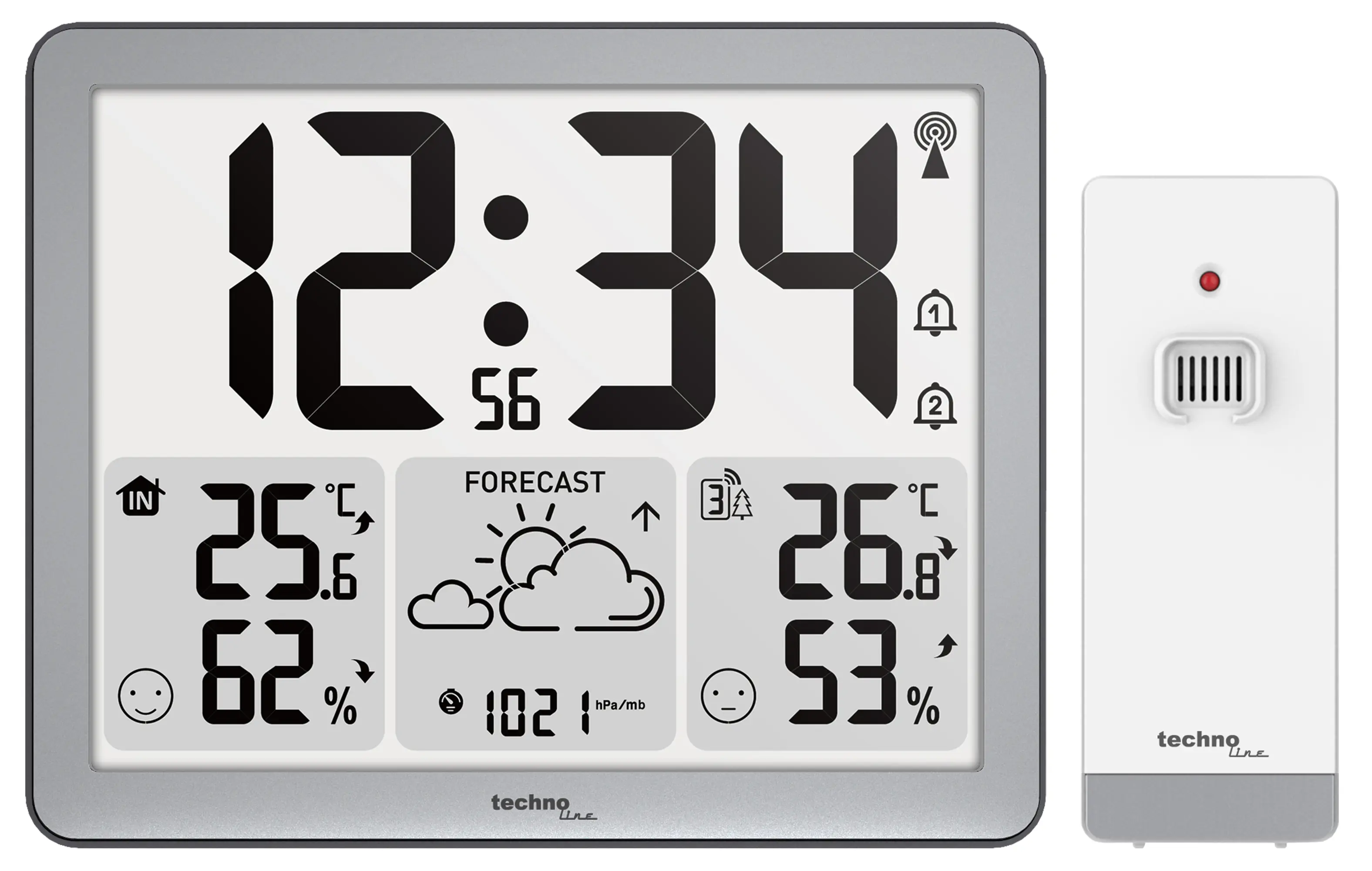Technoline Wetterstation WS6780 inkl. Außensensor TX205DTH grau