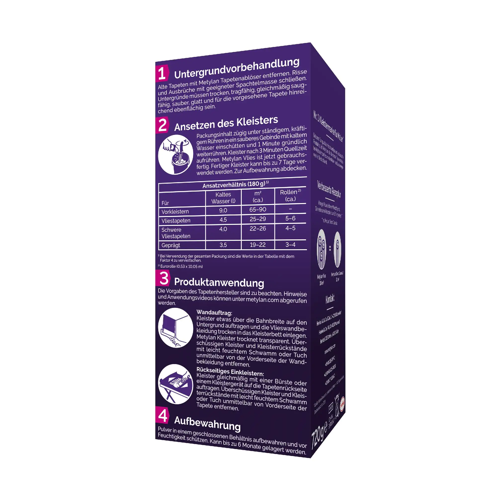 Metylan Vlies Tapetenkleister 720 g Paket, trocknet transparent Metylan Vlies Tapetenkleister 720 g Paket, trocknet transparent