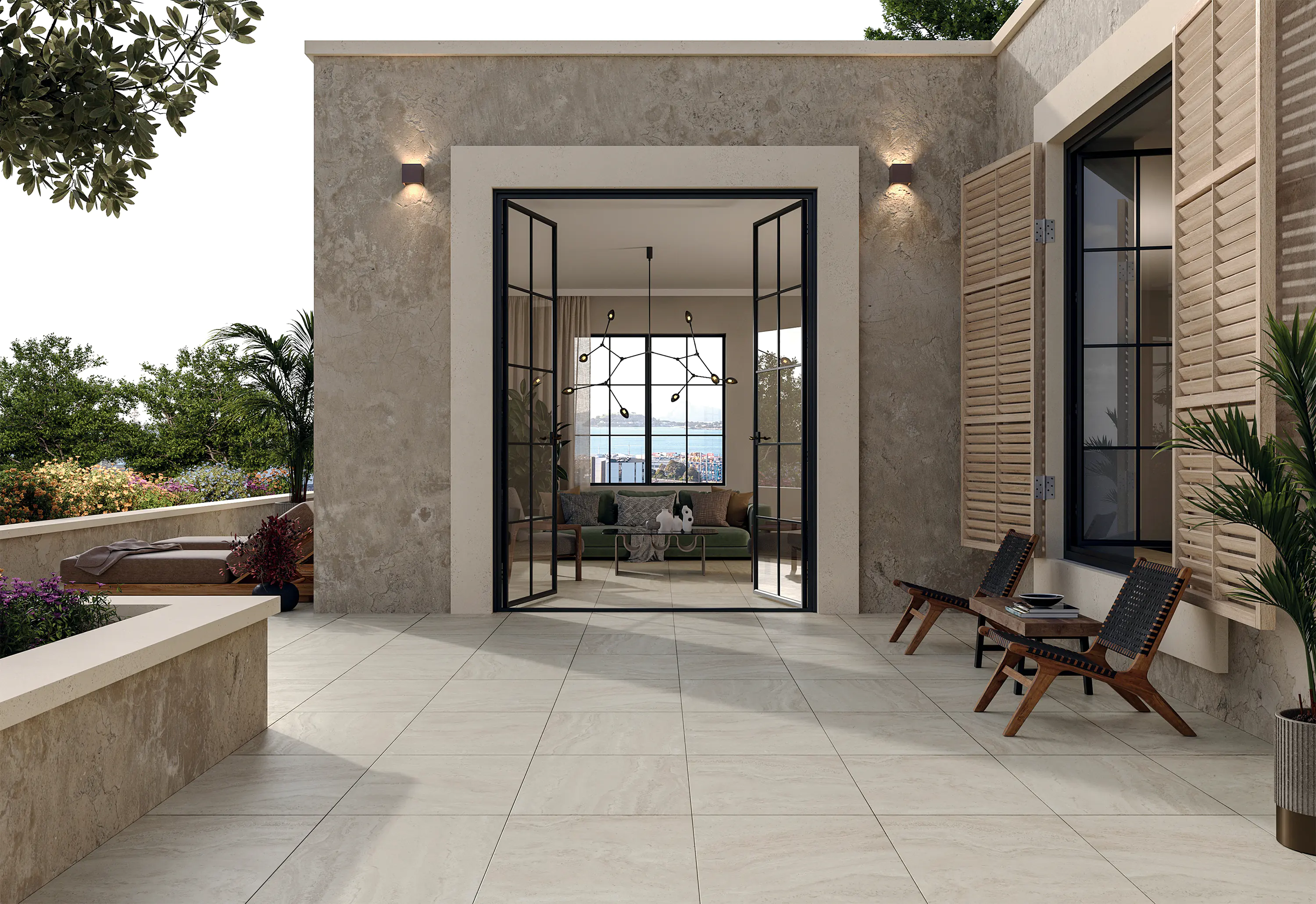 Terrassenplatte Feinsteinzeug Travertino 60 x 60 x 2 cm beige