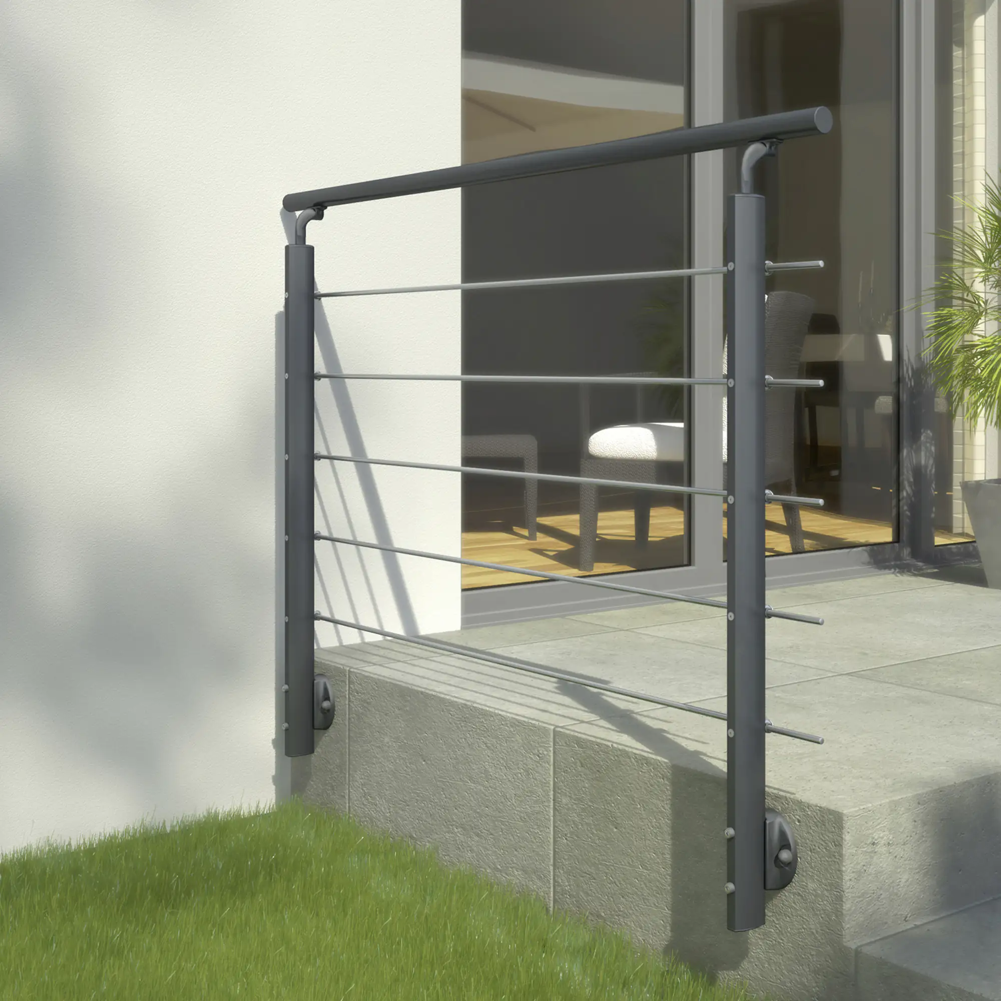 Dolle Geländerset anthrazit mit Edelstahlstäben für seitliche Montage