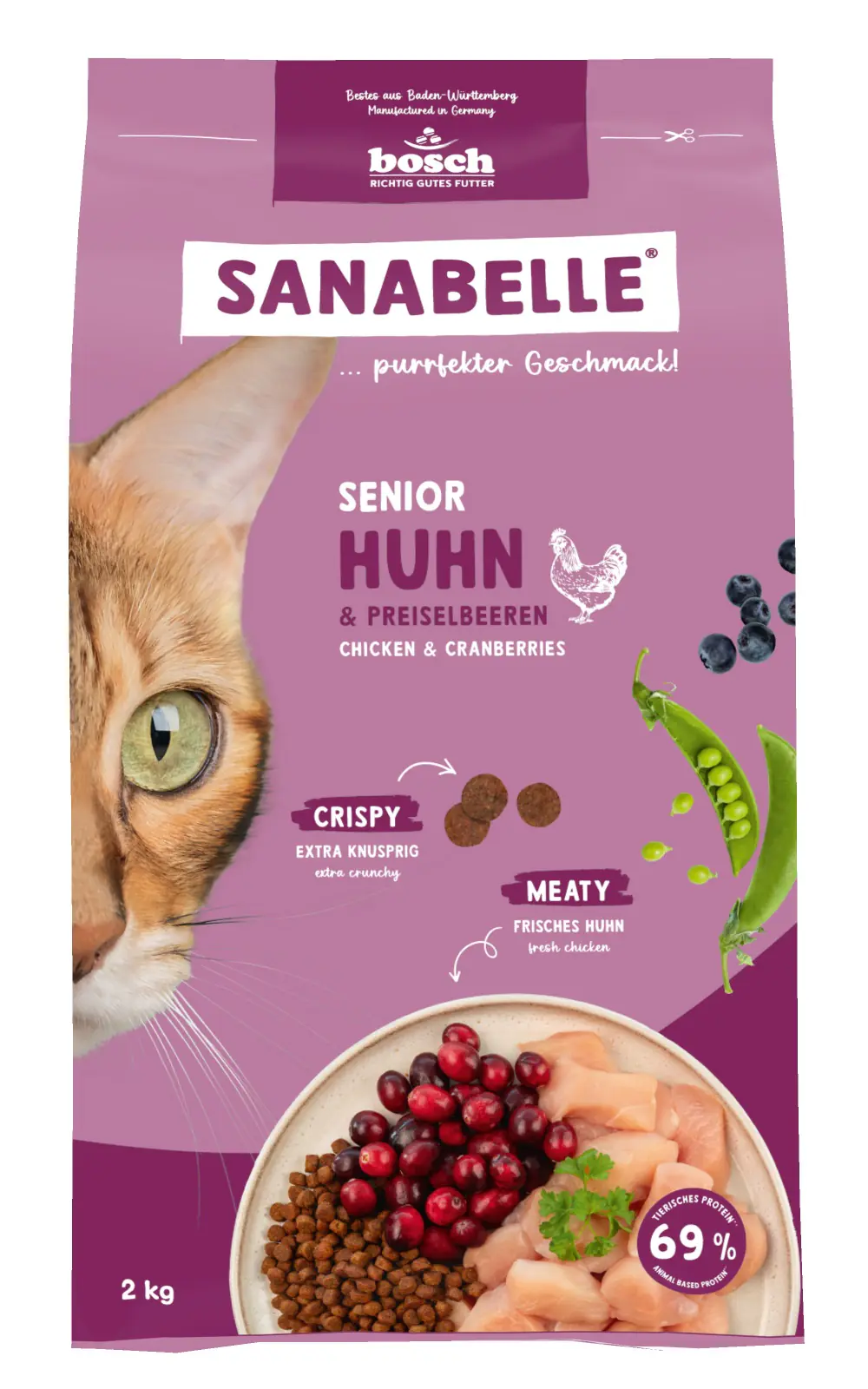 Sanabelle Katzentrockenfutter Senior mit Huhn & Preiselbeeren für ältere Katzen 2 kg
