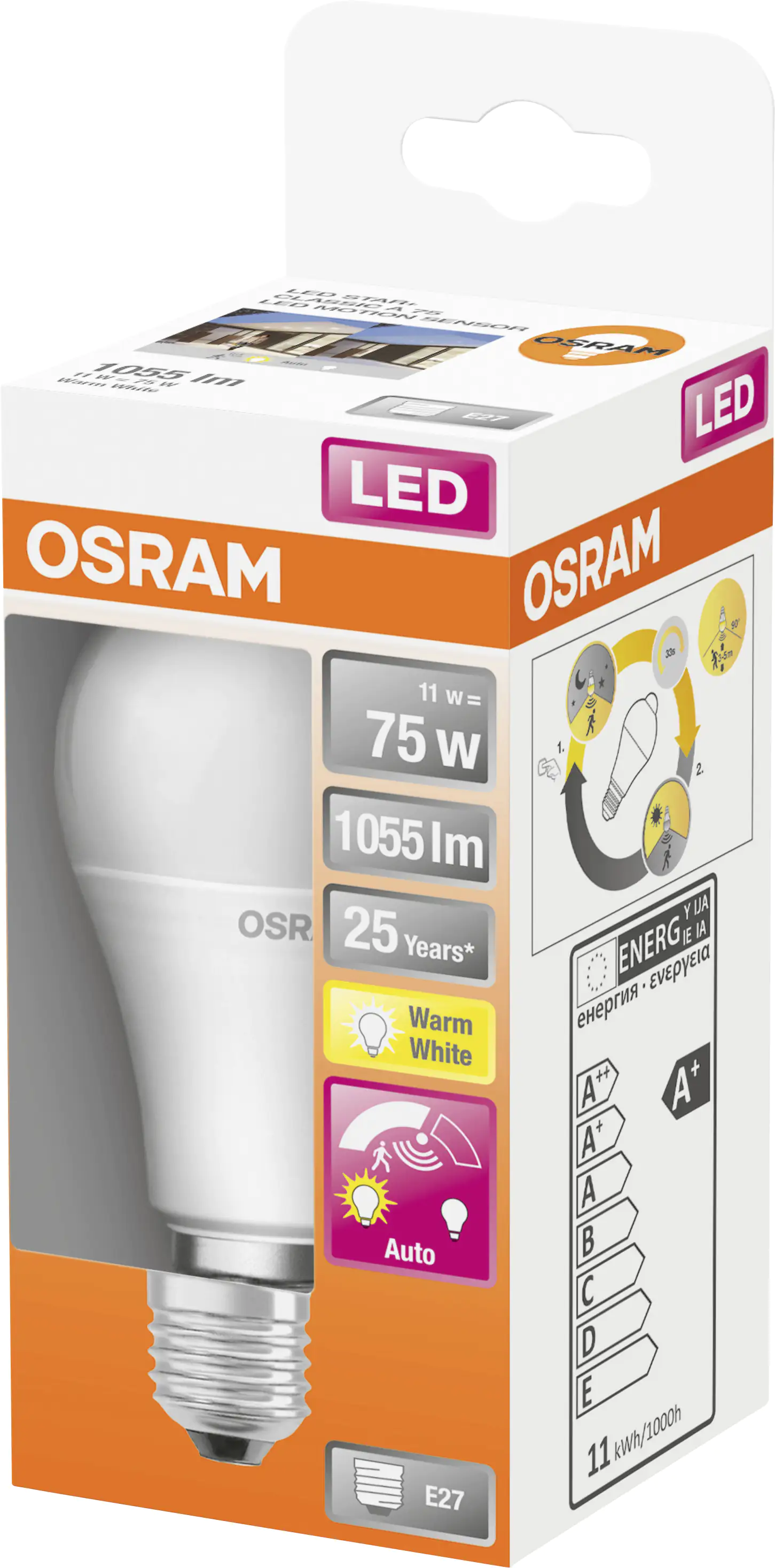 Osram LED Leuchtmittel Motion Sensor Classic E27 11W warmweiß, weiß matt Osram LED Leuchtmittel Motion Sensor Classic E27 11W warmweiß, weiß matt