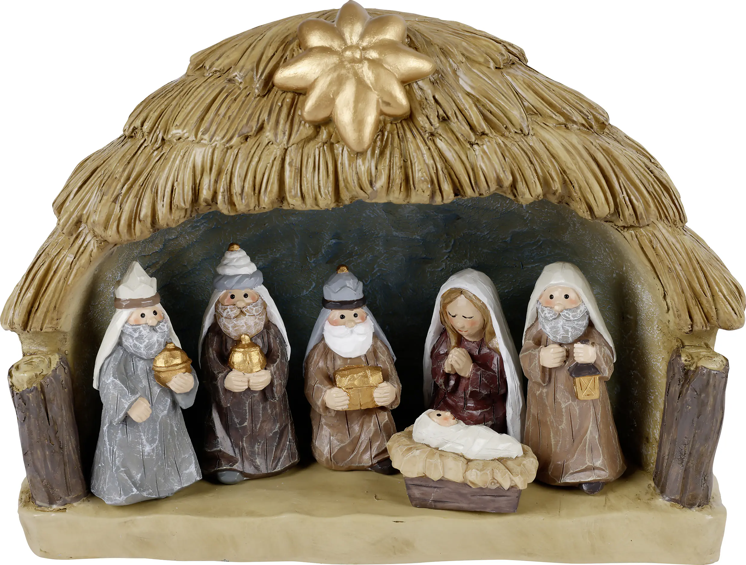 Kaemingk Deko-Aufsteller Weihnachtskrippe mit 6 Figuren 26 x 20 cm mehrfarbig 