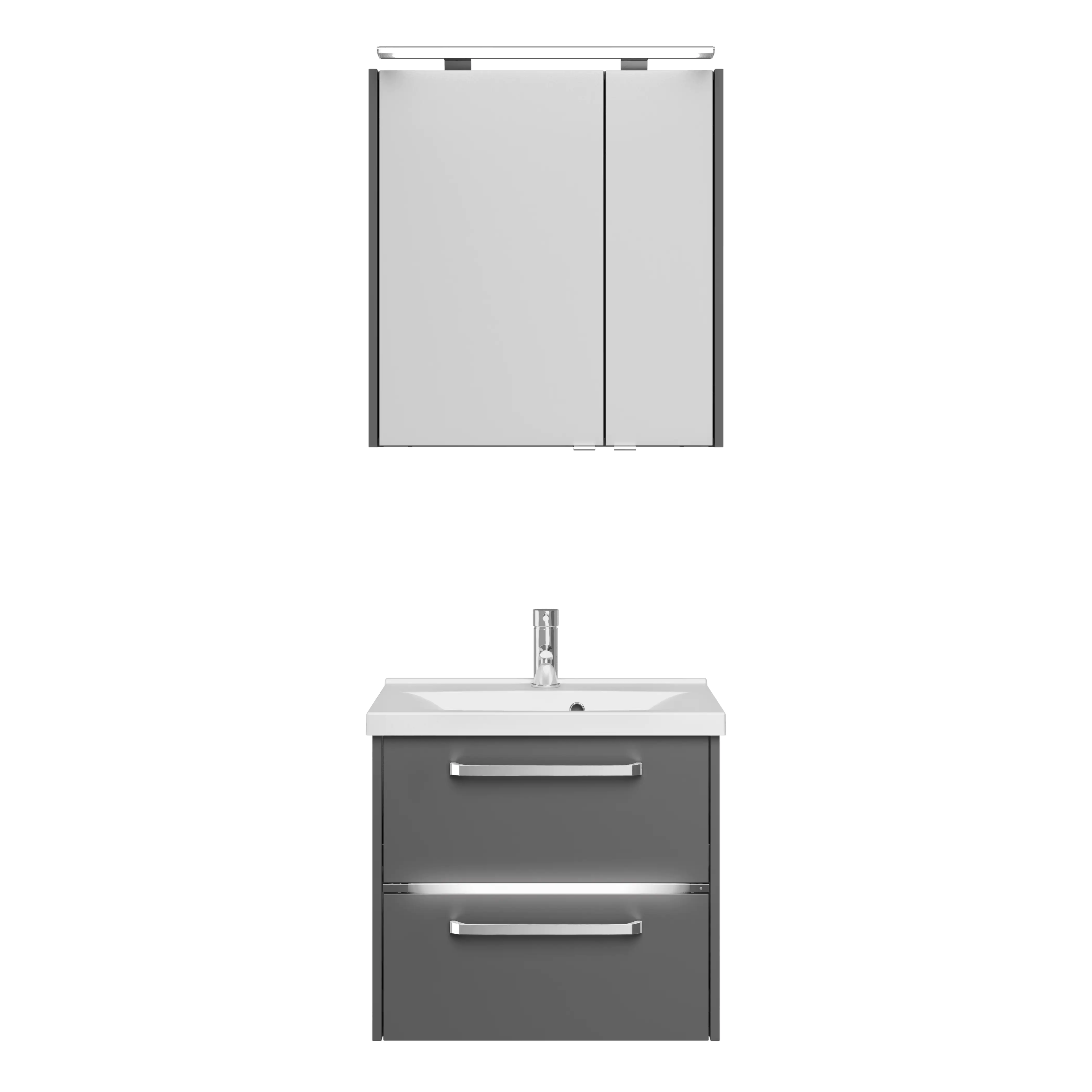 4017026154392_1 Primaster Badmöbel-Set Berlin grau 65 cm LED-Leuchten, Mineralgusswaschtisch
