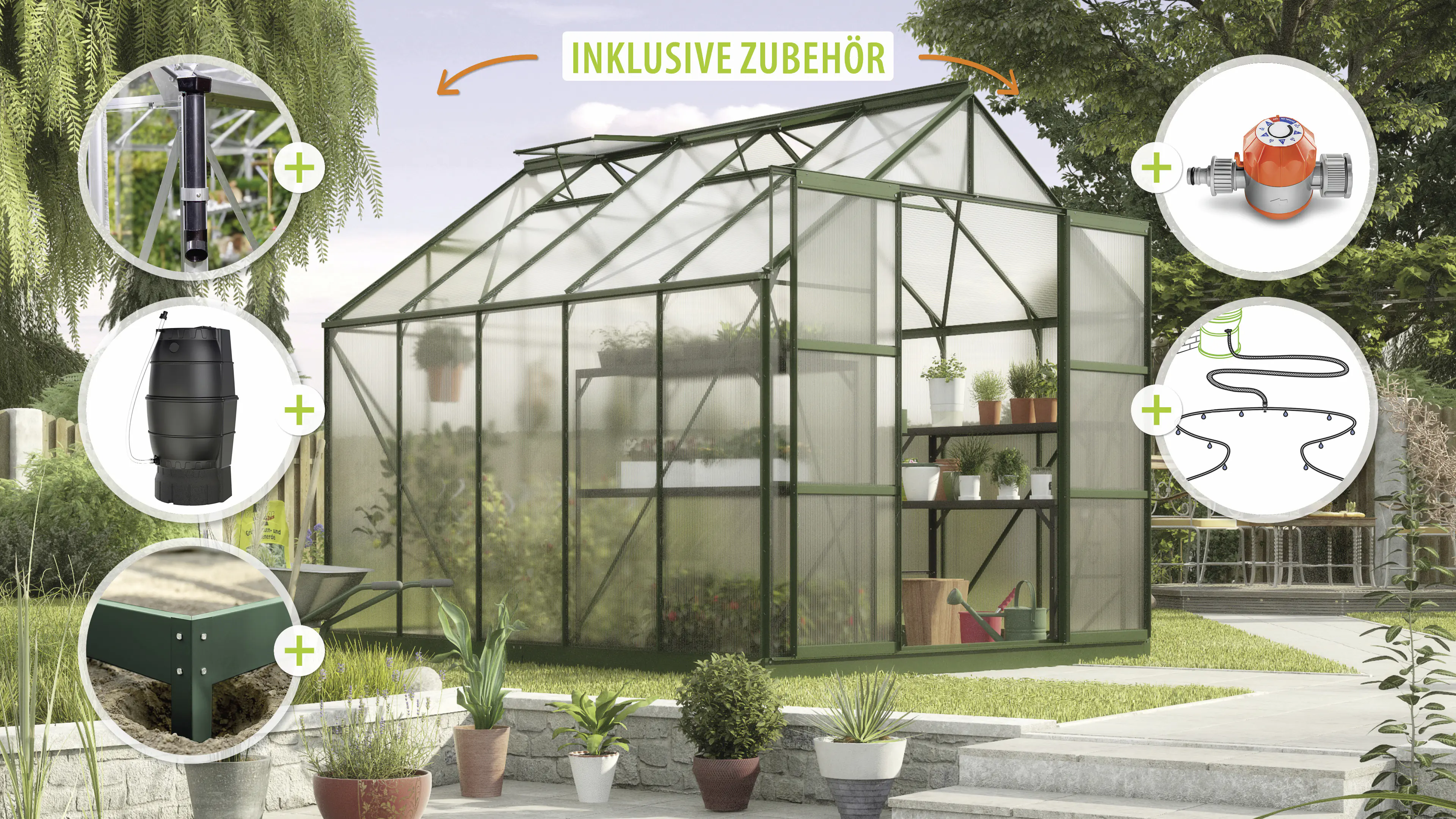 Vitavia Gewächshaus-Set Uranus 8300 HKP 6 mm smaragd 254 x 317 cm 