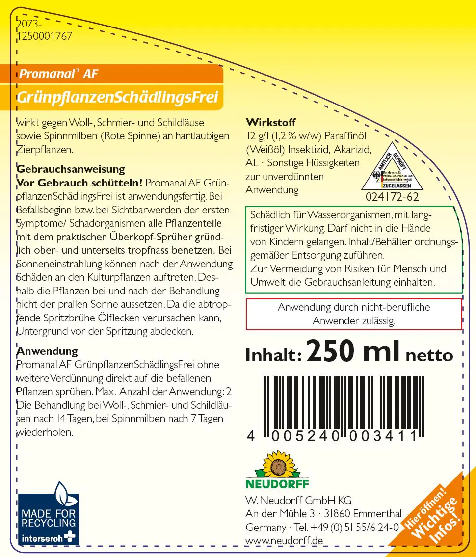 Promanal AF GrünpflanzenSchädlingsFrei 250 ml