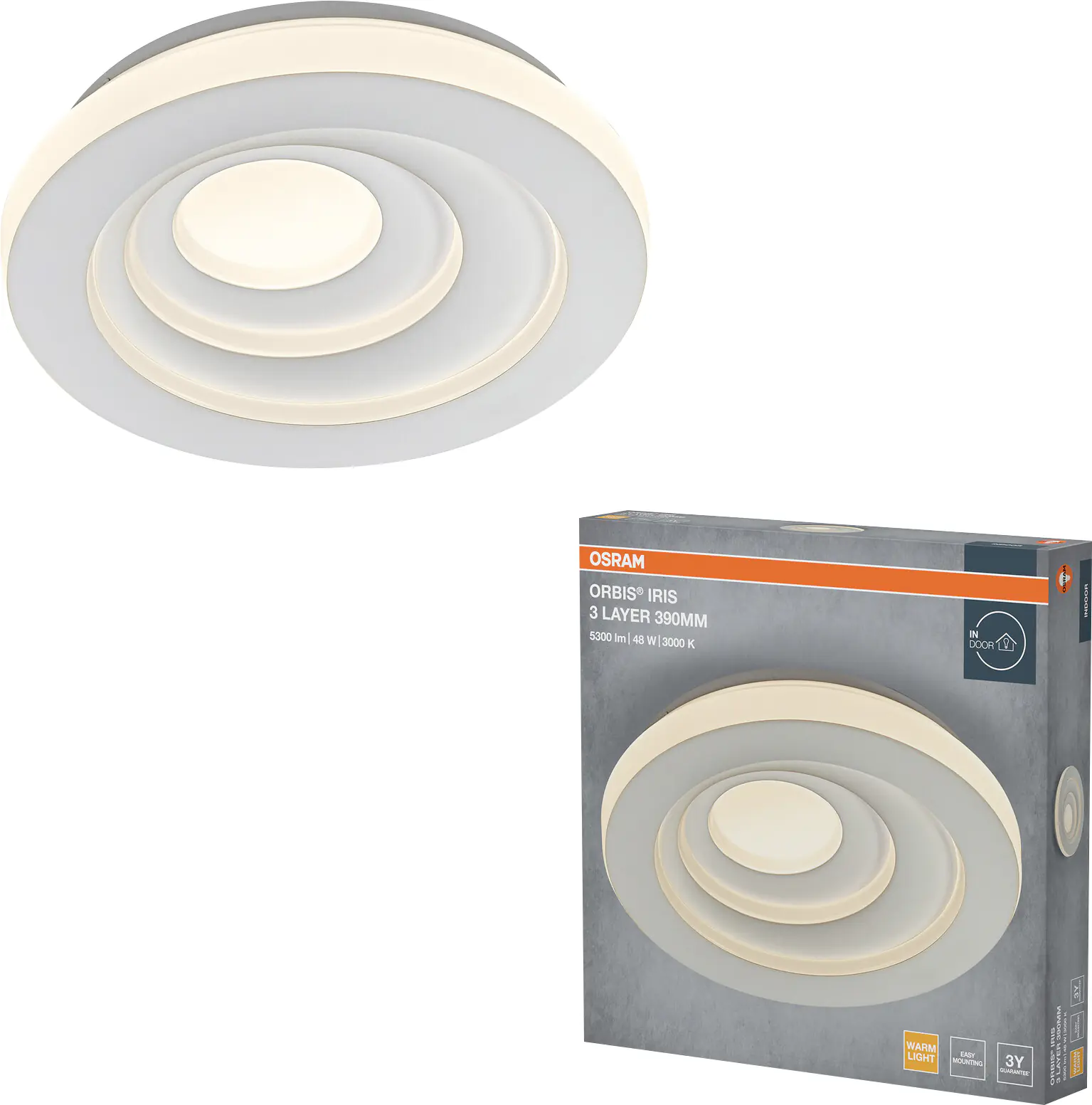 Osram LED-Deckenleuchte Orbis Iris 3Layer Ø39 cm 48 W weiß warmweiß
