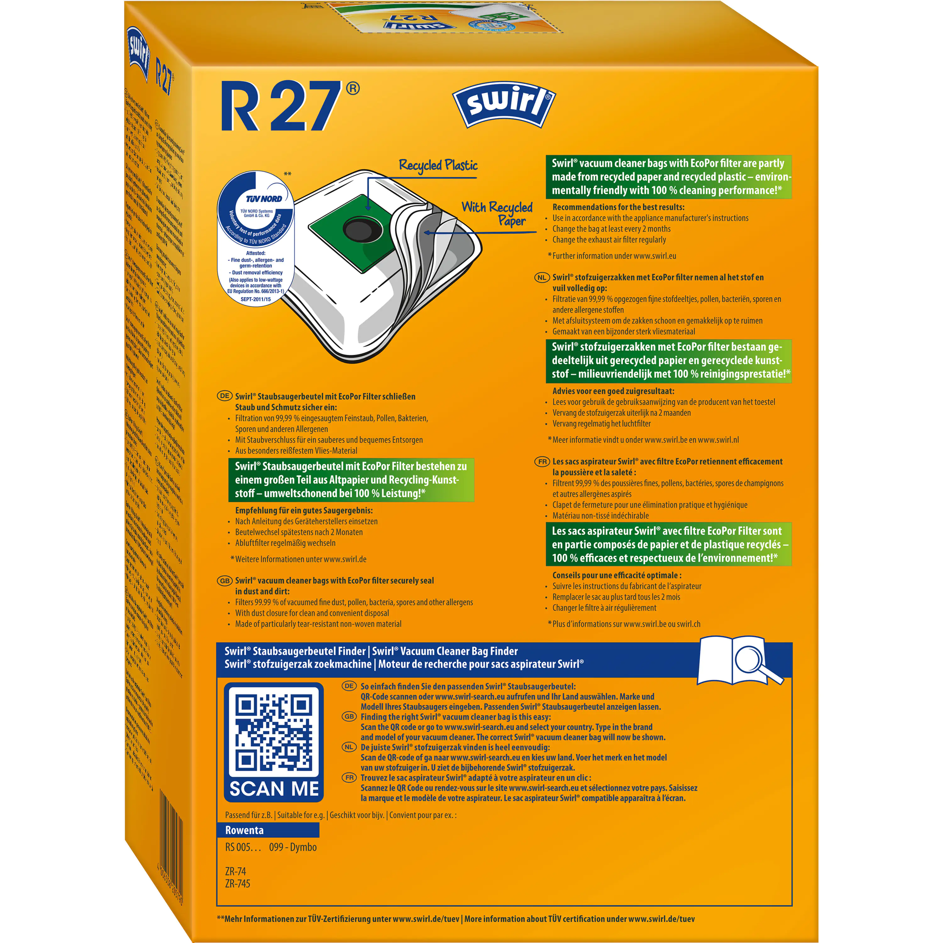Swirl R 27 EcoPor Staubsaugerbeutel 4 Staubbeutel + 1 Filter Swirl R 27 EcoPor Staubsaugerbeutel 4 Staubbeutel + 1 Filter