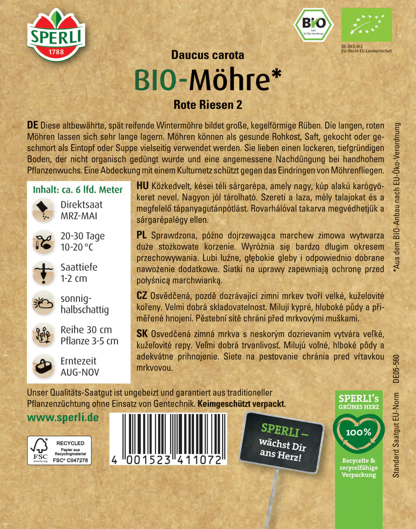 Sperli BIO Möhre Lagersorte Sperli BIO Möhre Lagersorte