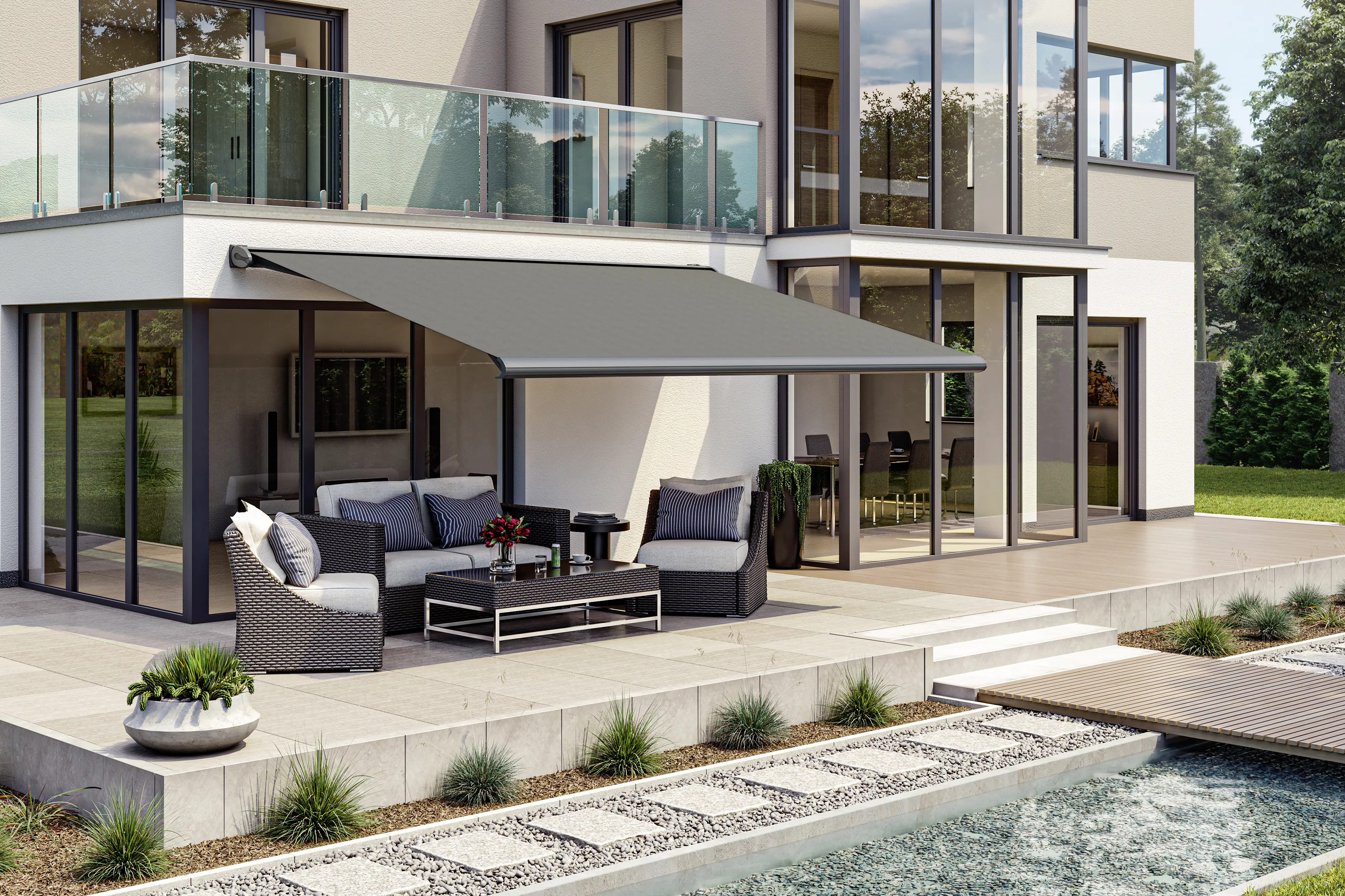 Kassettenmarkise S-Compact dunkelgrau struktur inkl. Motor, Aufputzschalter