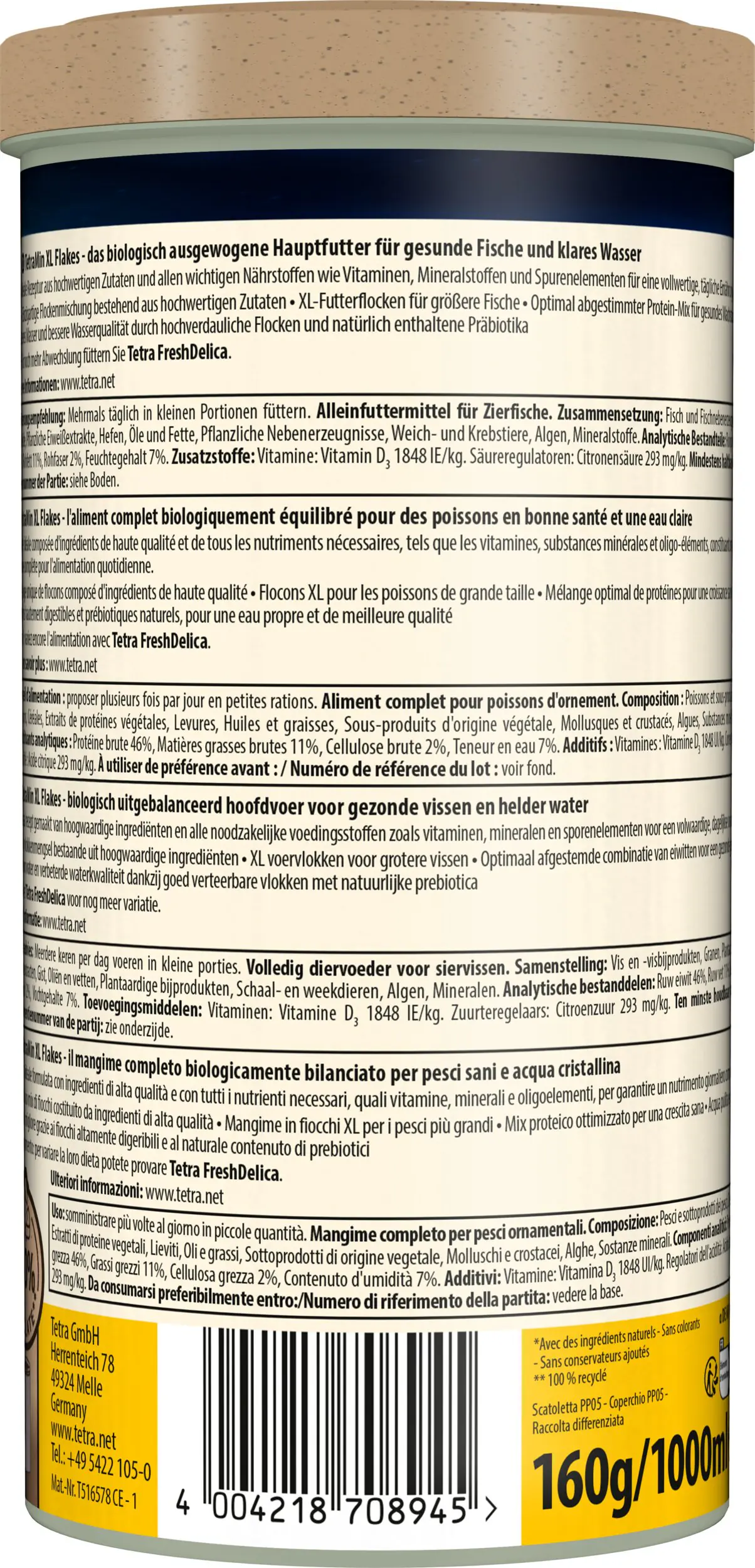TetraMin Zierfischfutter XL-Flakes 1 L