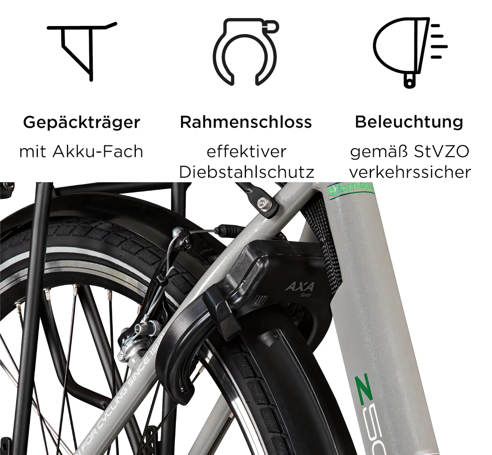 Zündapp E-Bike Z503 City 26 Zoll 7-Gang 522 Wh grau grün