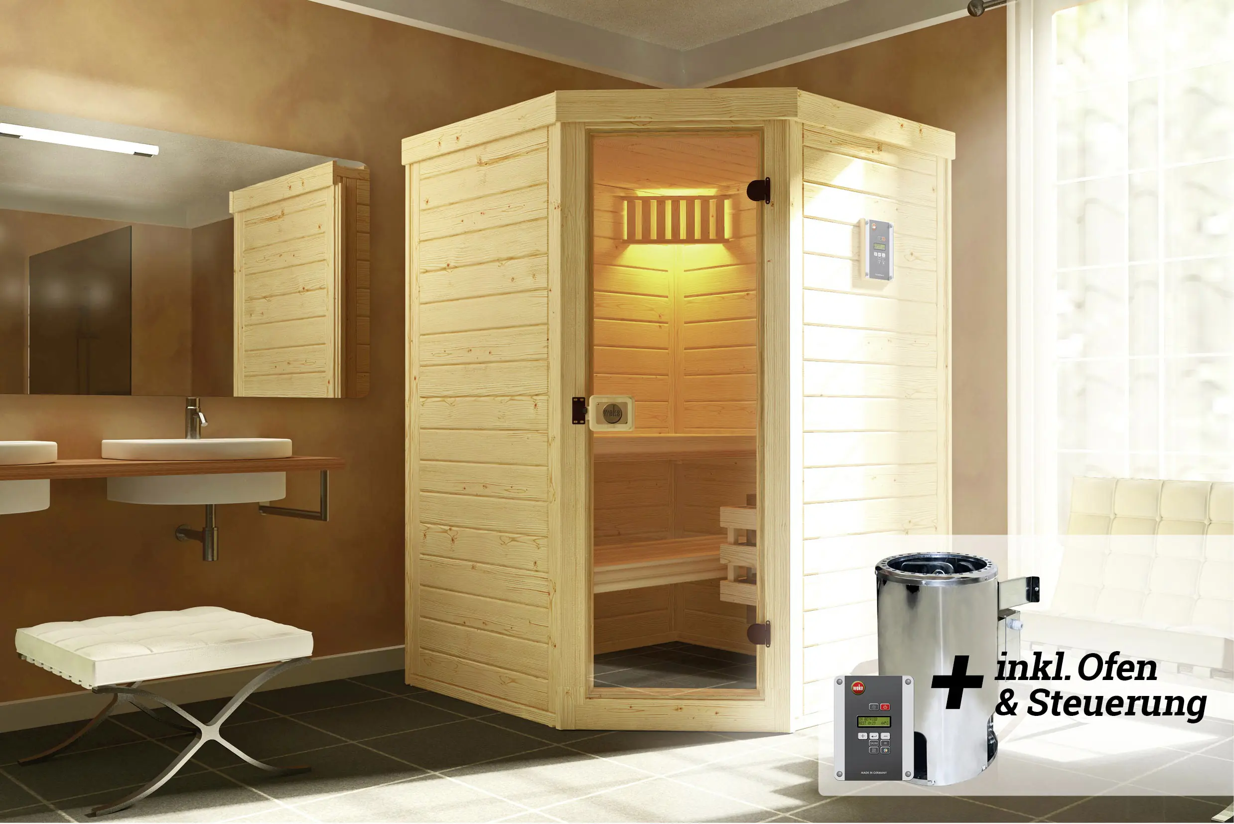 Weka Massivholz-Elementsauna Laukkala Gr. 1 Sparset 3,6 kW OS