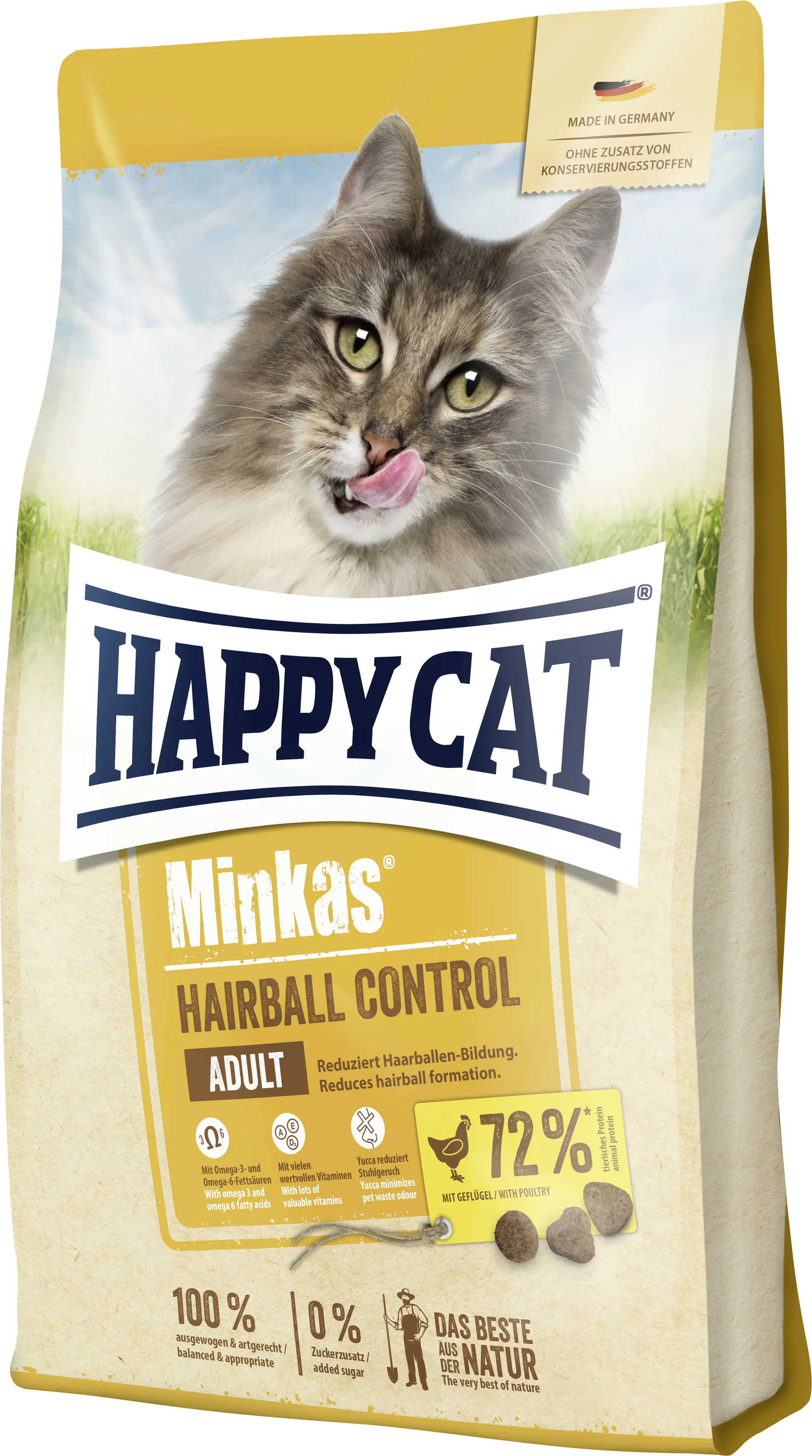 HappyCat Katzenfutter Minkas Hairball Control Geflügel 4 kg