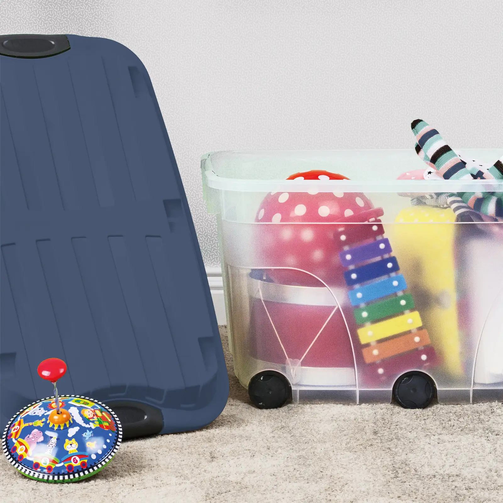 Rotho Aufbewahrungsbox Roller 6 mit Rollen und Deckel 57 L iris blau