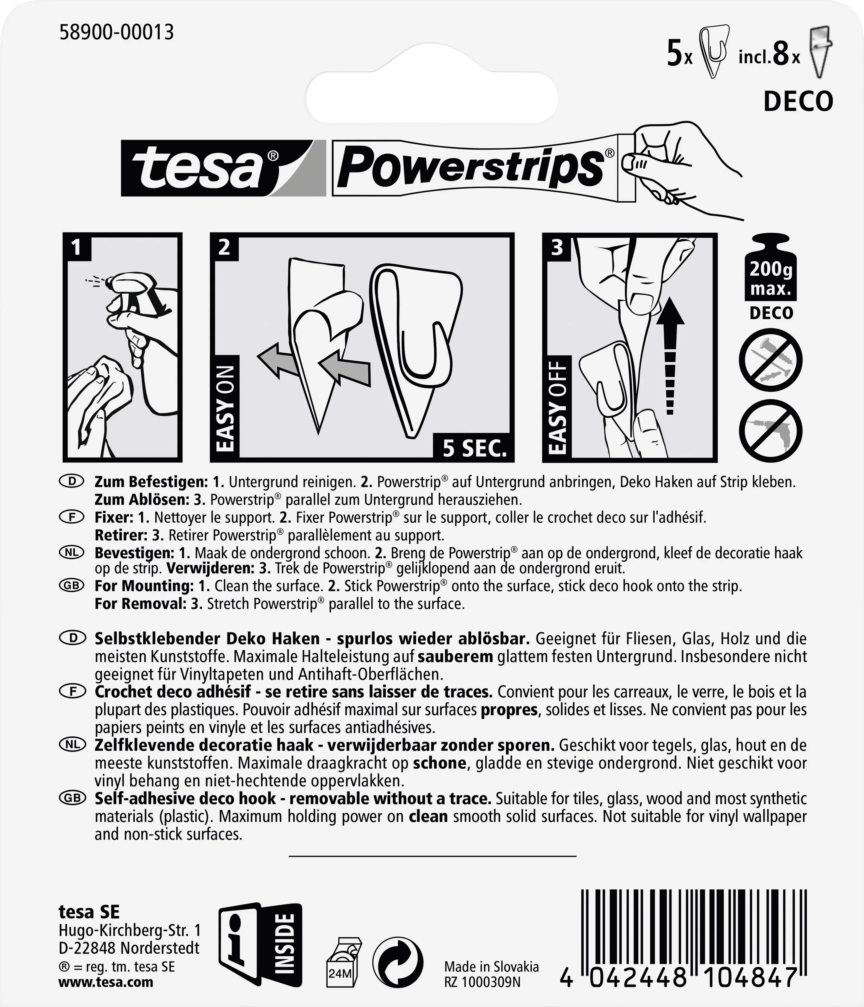 tesa Decohaken Powerstrip 5er-Set, transparent