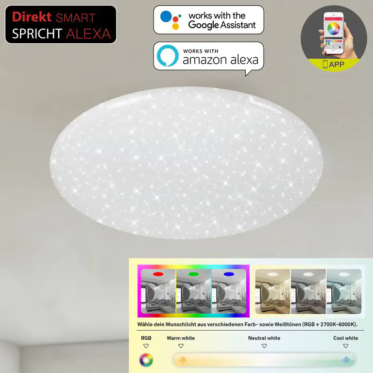 4059709002590 Telefunken LED Deckenleuchte Sternenhimmel Direkt Smart WiFi weiß