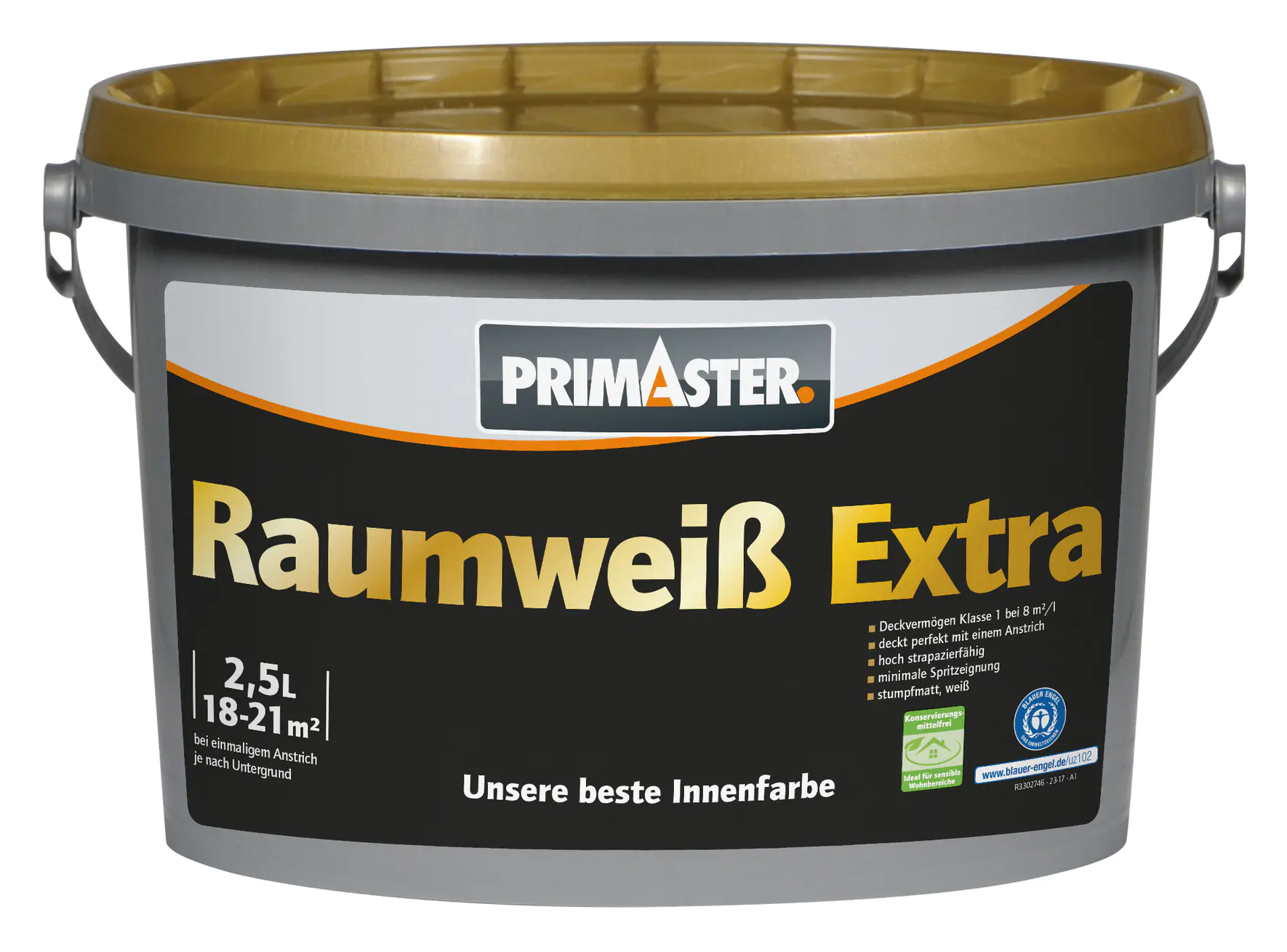 Primaster Raumweiß Extra Wandfaarbe konservierungsmittelfrei 2,5L weiß matt