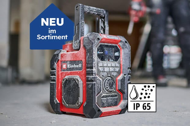 Neu im Sortiment: Das Einhell Baustellenradio mit IP65