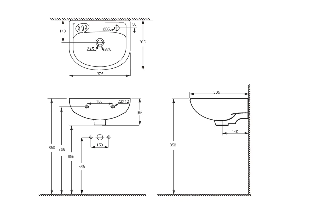 Primaster Waschbecken Lennox 37,5 cm, weiß