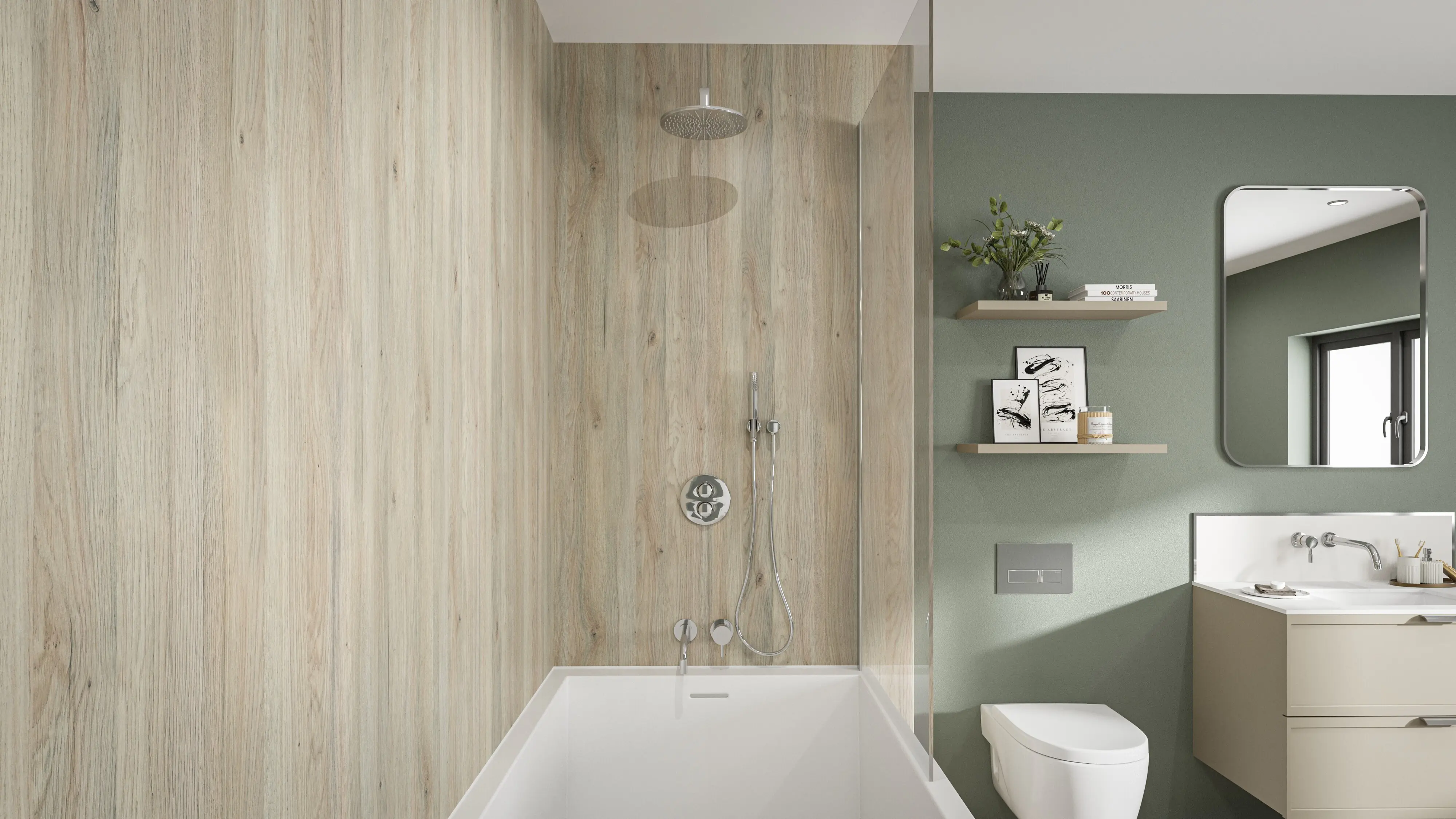 Wetwall Elite Wandpaneel  White Oak 120 x 242 cm mit abgerundeter Abschlusskante