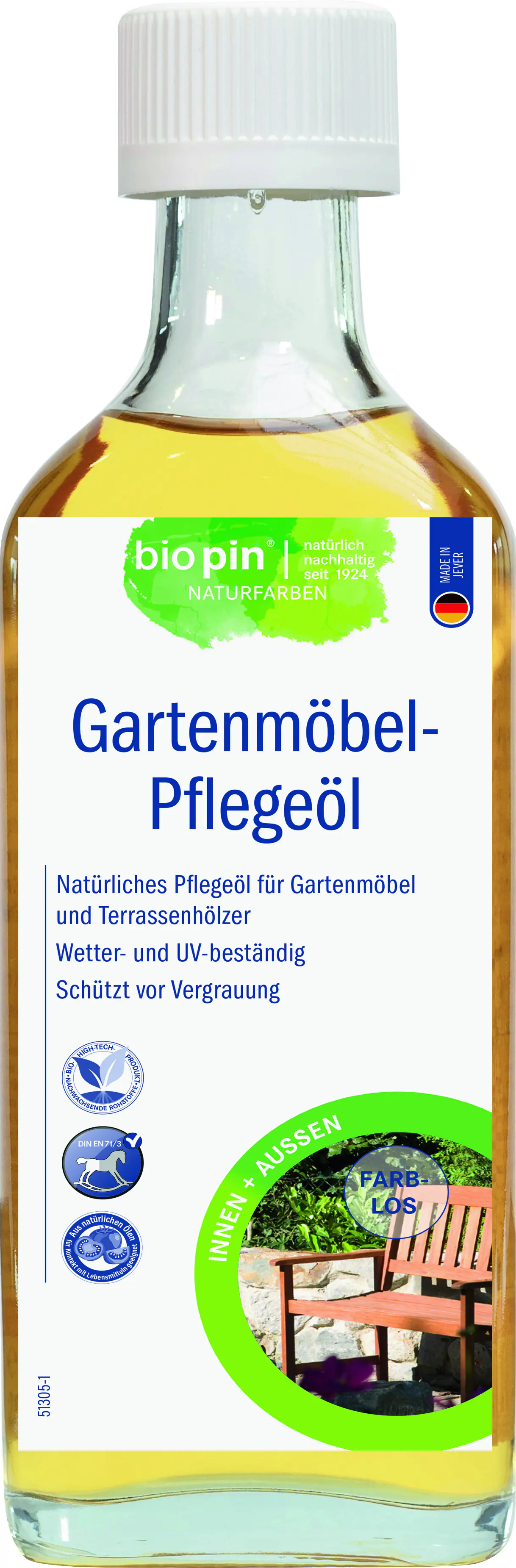 Biopin Naturfarben Gartenmöbel-Pflegeöl 250 ml farblos