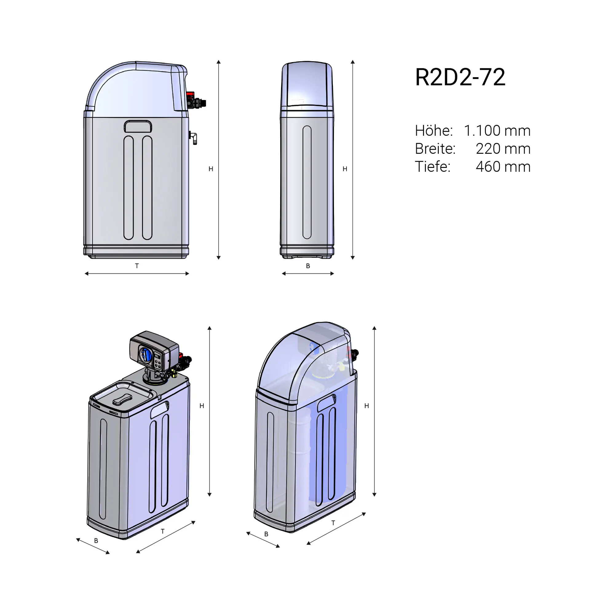 Aqmos Entkalkungsanlage R2D2-72 mit Anschlussset & Montageblock für Haushalte bis 7 Personen