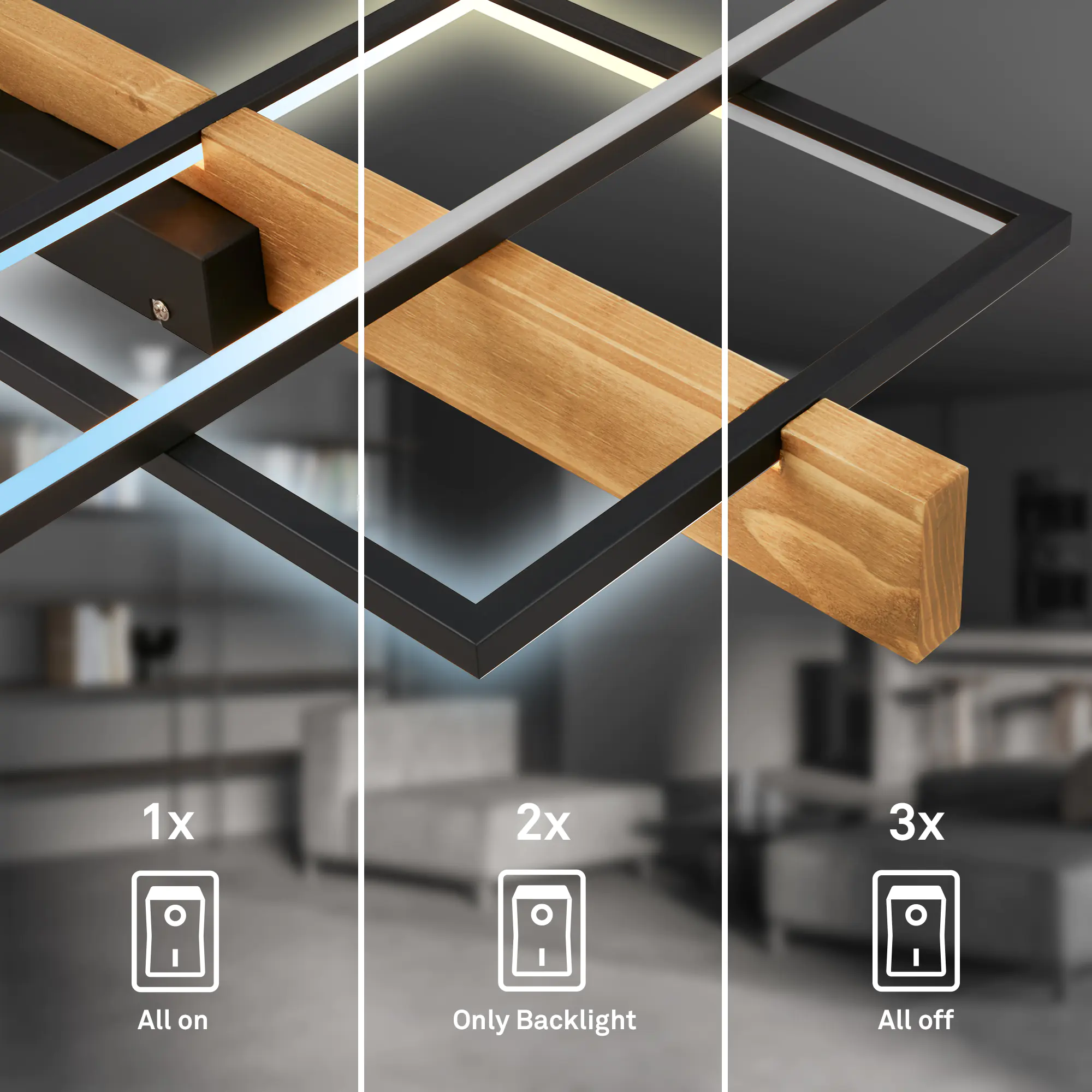 Briloner LED Deckenleuchte CADRE CCT matt-schwarz, Holz Briloner LED Deckenleuchte CADRE CCT matt-schwarz, Holz